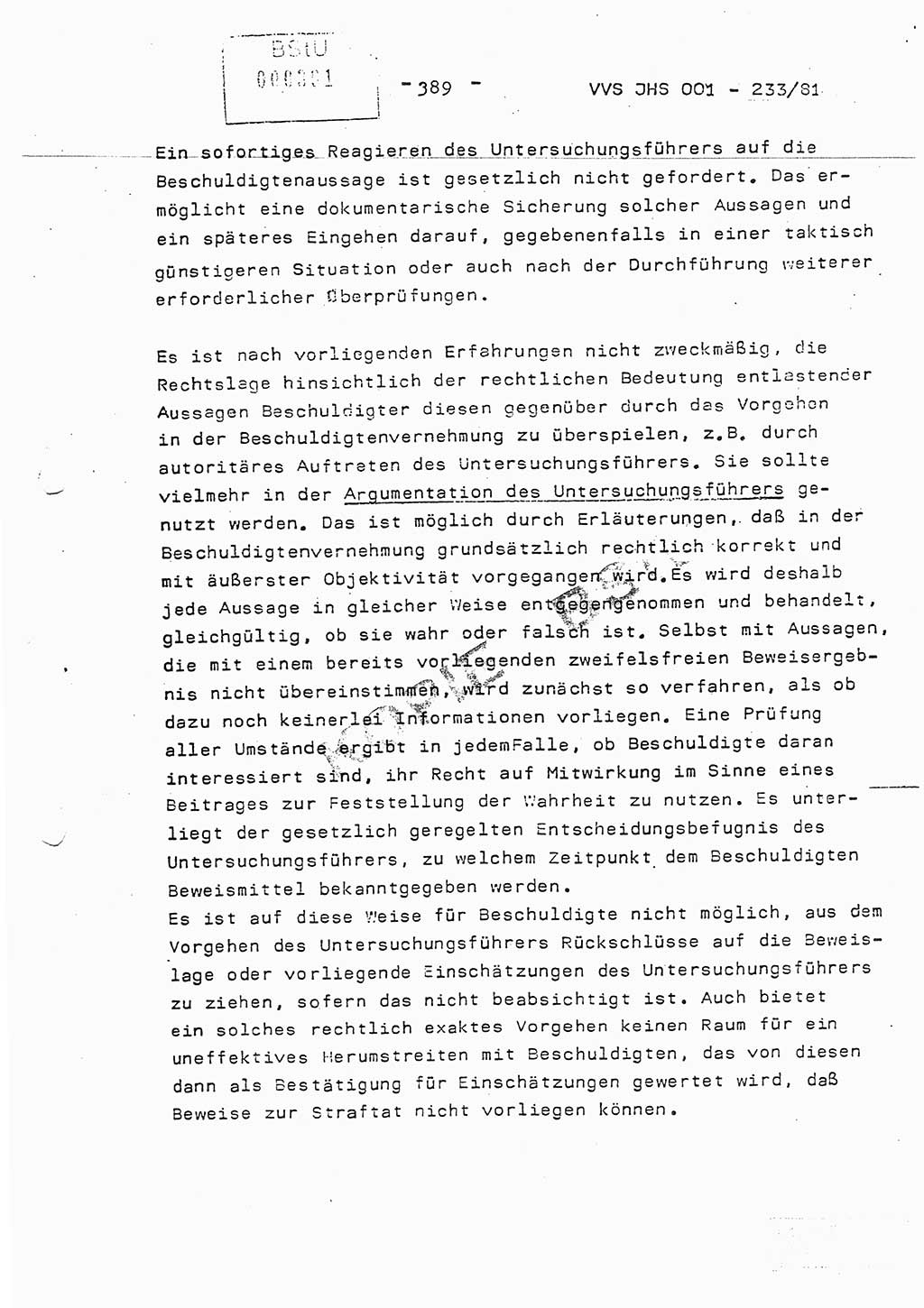 Dissertation Oberstleutnant Horst Zank (JHS), Oberstleutnant Dr. Karl-Heinz Knoblauch (JHS), Oberstleutnant Gustav-Adolf Kowalewski (HA Ⅸ), Oberstleutnant Wolfgang Plötner (HA Ⅸ), Ministerium für Staatssicherheit (MfS) [Deutsche Demokratische Republik (DDR)], Juristische Hochschule (JHS), Vertrauliche Verschlußsache (VVS) o001-233/81, Potsdam 1981, Blatt 389 (Diss. MfS DDR JHS VVS o001-233/81 1981, Bl. 389)