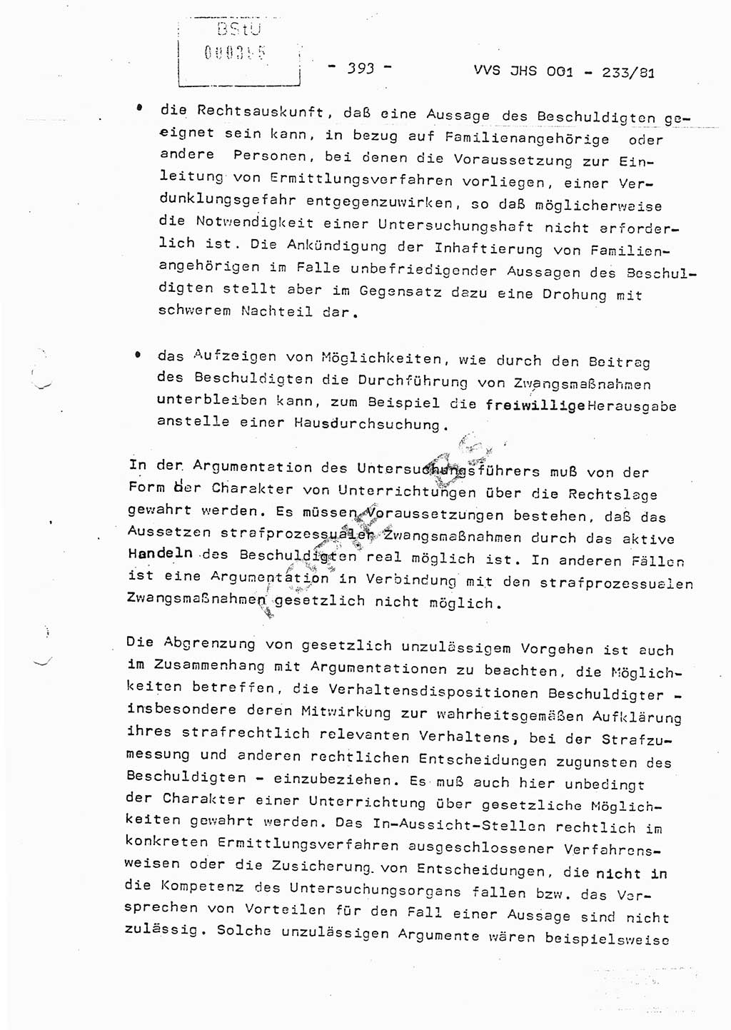 Dissertation Oberstleutnant Horst Zank (JHS), Oberstleutnant Dr. Karl-Heinz Knoblauch (JHS), Oberstleutnant Gustav-Adolf Kowalewski (HA Ⅸ), Oberstleutnant Wolfgang Plötner (HA Ⅸ), Ministerium für Staatssicherheit (MfS) [Deutsche Demokratische Republik (DDR)], Juristische Hochschule (JHS), Vertrauliche Verschlußsache (VVS) o001-233/81, Potsdam 1981, Blatt 393 (Diss. MfS DDR JHS VVS o001-233/81 1981, Bl. 393)