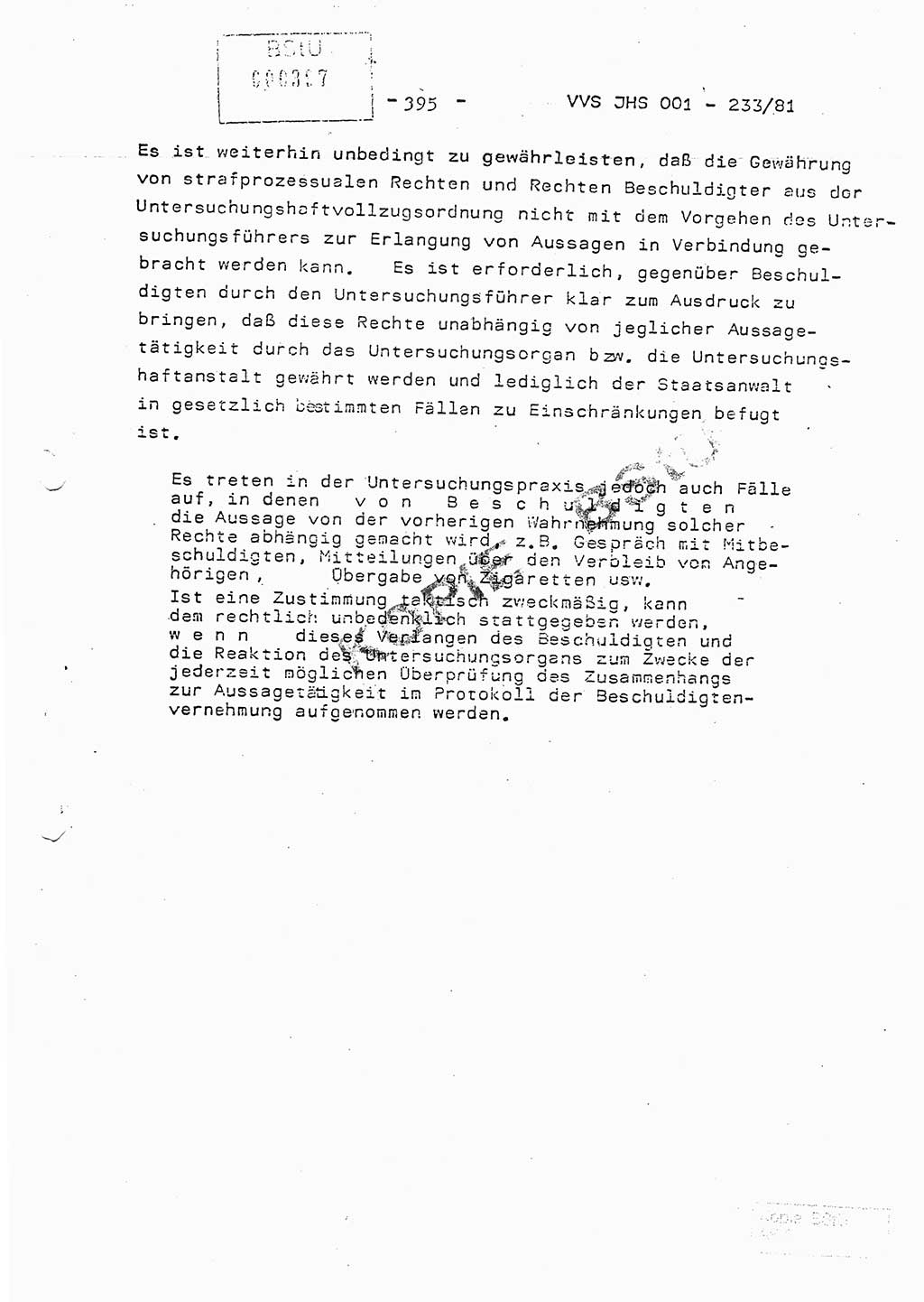 Dissertation Oberstleutnant Horst Zank (JHS), Oberstleutnant Dr. Karl-Heinz Knoblauch (JHS), Oberstleutnant Gustav-Adolf Kowalewski (HA Ⅸ), Oberstleutnant Wolfgang Plötner (HA Ⅸ), Ministerium für Staatssicherheit (MfS) [Deutsche Demokratische Republik (DDR)], Juristische Hochschule (JHS), Vertrauliche Verschlußsache (VVS) o001-233/81, Potsdam 1981, Blatt 395 (Diss. MfS DDR JHS VVS o001-233/81 1981, Bl. 395)