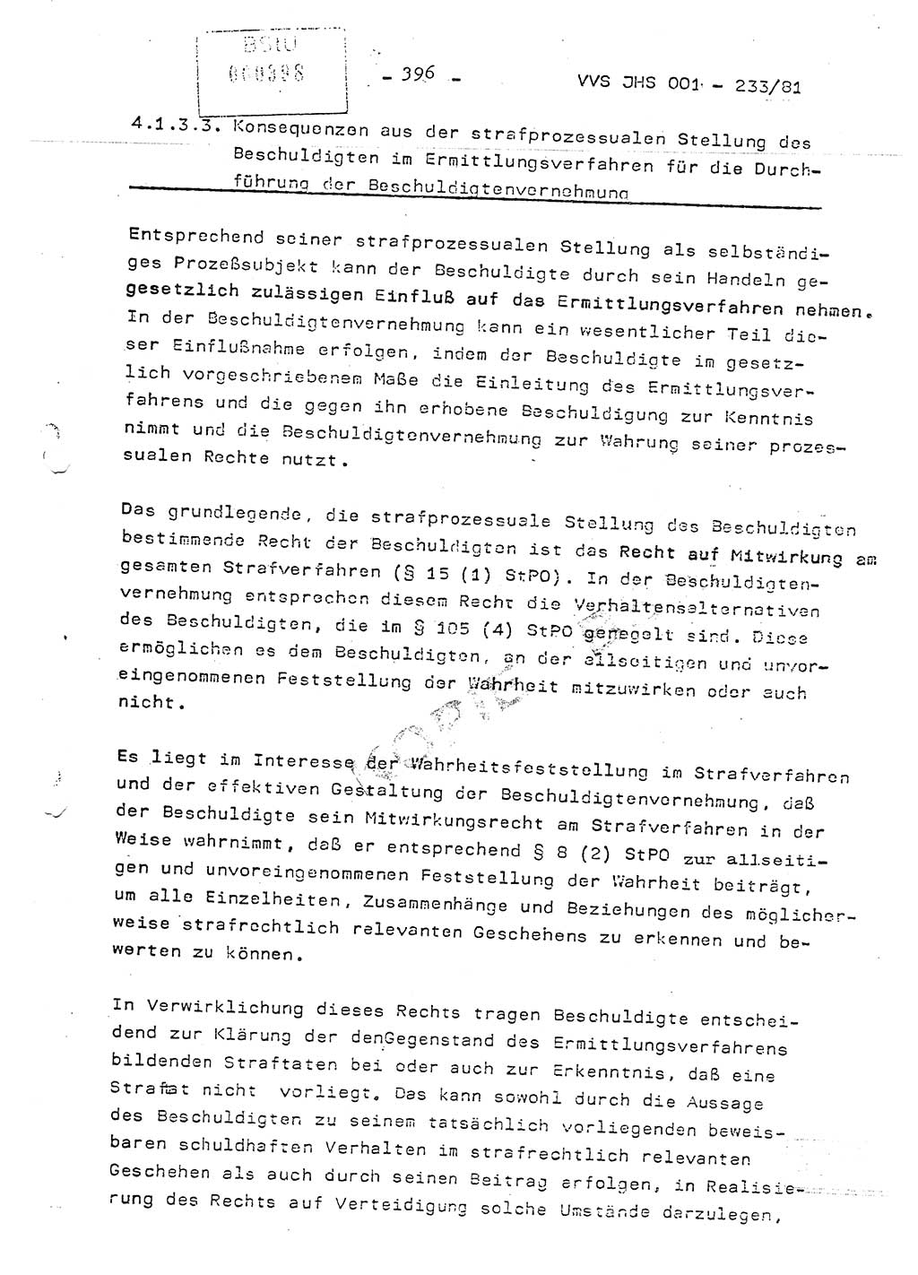 Dissertation Oberstleutnant Horst Zank (JHS), Oberstleutnant Dr. Karl-Heinz Knoblauch (JHS), Oberstleutnant Gustav-Adolf Kowalewski (HA Ⅸ), Oberstleutnant Wolfgang Plötner (HA Ⅸ), Ministerium für Staatssicherheit (MfS) [Deutsche Demokratische Republik (DDR)], Juristische Hochschule (JHS), Vertrauliche Verschlußsache (VVS) o001-233/81, Potsdam 1981, Blatt 396 (Diss. MfS DDR JHS VVS o001-233/81 1981, Bl. 396)