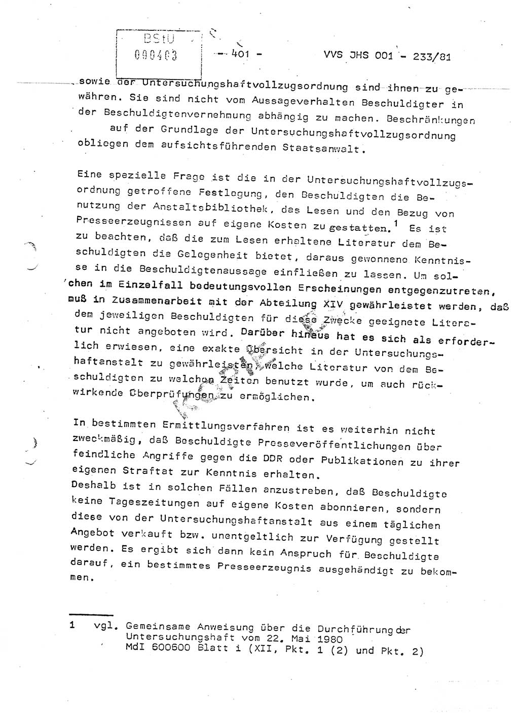 Dissertation Oberstleutnant Horst Zank (JHS), Oberstleutnant Dr. Karl-Heinz Knoblauch (JHS), Oberstleutnant Gustav-Adolf Kowalewski (HA Ⅸ), Oberstleutnant Wolfgang Plötner (HA Ⅸ), Ministerium für Staatssicherheit (MfS) [Deutsche Demokratische Republik (DDR)], Juristische Hochschule (JHS), Vertrauliche Verschlußsache (VVS) o001-233/81, Potsdam 1981, Blatt 401 (Diss. MfS DDR JHS VVS o001-233/81 1981, Bl. 401)