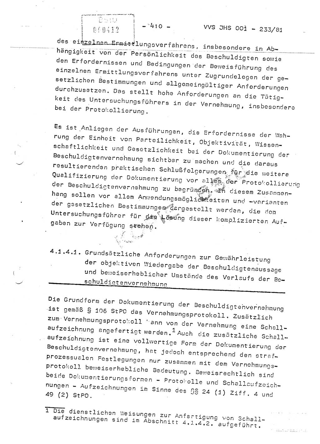 Dissertation Oberstleutnant Horst Zank (JHS), Oberstleutnant Dr. Karl-Heinz Knoblauch (JHS), Oberstleutnant Gustav-Adolf Kowalewski (HA Ⅸ), Oberstleutnant Wolfgang Plötner (HA Ⅸ), Ministerium für Staatssicherheit (MfS) [Deutsche Demokratische Republik (DDR)], Juristische Hochschule (JHS), Vertrauliche Verschlußsache (VVS) o001-233/81, Potsdam 1981, Blatt 410 (Diss. MfS DDR JHS VVS o001-233/81 1981, Bl. 410)