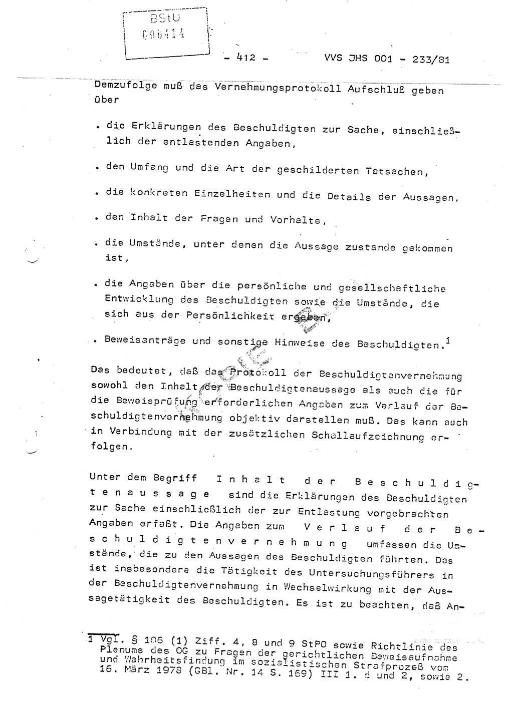Dissertation Oberstleutnant Horst Zank (JHS), Oberstleutnant Dr. Karl-Heinz Knoblauch (JHS), Oberstleutnant Gustav-Adolf Kowalewski (HA Ⅸ), Oberstleutnant Wolfgang Plötner (HA Ⅸ), Ministerium für Staatssicherheit (MfS) [Deutsche Demokratische Republik (DDR)], Juristische Hochschule (JHS), Vertrauliche Verschlußsache (VVS) o001-233/81, Potsdam 1981, Blatt 412 (Diss. MfS DDR JHS VVS o001-233/81 1981, Bl. 412)