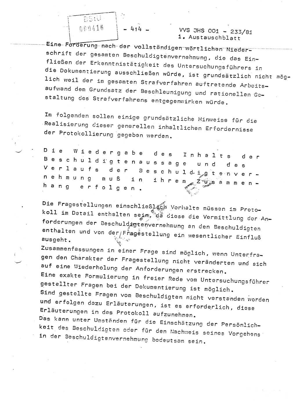 Dissertation Oberstleutnant Horst Zank (JHS), Oberstleutnant Dr. Karl-Heinz Knoblauch (JHS), Oberstleutnant Gustav-Adolf Kowalewski (HA Ⅸ), Oberstleutnant Wolfgang Plötner (HA Ⅸ), Ministerium für Staatssicherheit (MfS) [Deutsche Demokratische Republik (DDR)], Juristische Hochschule (JHS), Vertrauliche Verschlußsache (VVS) o001-233/81, Potsdam 1981, Blatt 414 (Diss. MfS DDR JHS VVS o001-233/81 1981, Bl. 414)