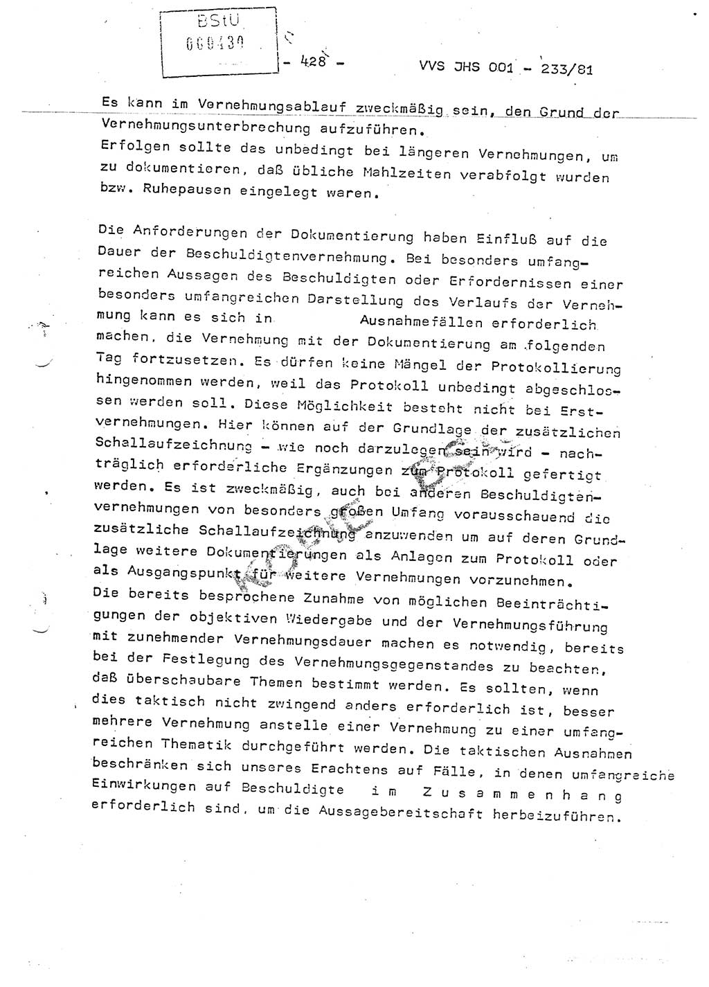 Dissertation Oberstleutnant Horst Zank (JHS), Oberstleutnant Dr. Karl-Heinz Knoblauch (JHS), Oberstleutnant Gustav-Adolf Kowalewski (HA Ⅸ), Oberstleutnant Wolfgang Plötner (HA Ⅸ), Ministerium für Staatssicherheit (MfS) [Deutsche Demokratische Republik (DDR)], Juristische Hochschule (JHS), Vertrauliche Verschlußsache (VVS) o001-233/81, Potsdam 1981, Blatt 428 (Diss. MfS DDR JHS VVS o001-233/81 1981, Bl. 428)