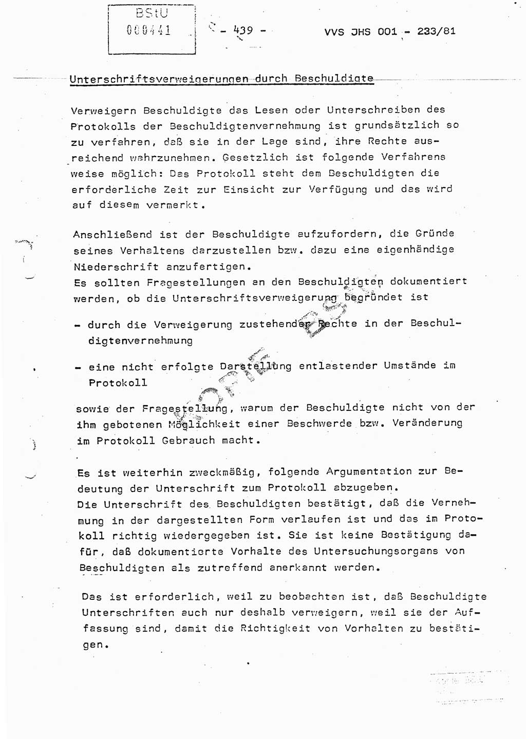 Dissertation Oberstleutnant Horst Zank (JHS), Oberstleutnant Dr. Karl-Heinz Knoblauch (JHS), Oberstleutnant Gustav-Adolf Kowalewski (HA Ⅸ), Oberstleutnant Wolfgang Plötner (HA Ⅸ), Ministerium für Staatssicherheit (MfS) [Deutsche Demokratische Republik (DDR)], Juristische Hochschule (JHS), Vertrauliche Verschlußsache (VVS) o001-233/81, Potsdam 1981, Blatt 439 (Diss. MfS DDR JHS VVS o001-233/81 1981, Bl. 439)