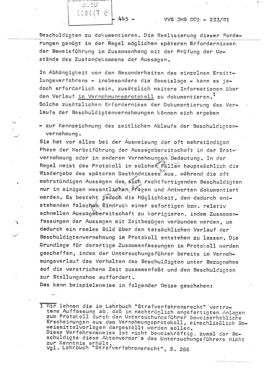 Dissertation Oberstleutnant Horst Zank (JHS), Oberstleutnant Dr. Karl-Heinz Knoblauch (JHS), Oberstleutnant Gustav-Adolf Kowalewski (HA Ⅸ), Oberstleutnant Wolfgang Plötner (HA Ⅸ), Ministerium für Staatssicherheit (MfS) [Deutsche Demokratische Republik (DDR)], Juristische Hochschule (JHS), Vertrauliche Verschlußsache (VVS) o001-233/81, Potsdam 1981, Blatt 445 (Diss. MfS DDR JHS VVS o001-233/81 1981, Bl. 445)