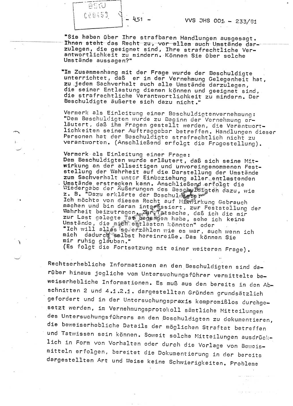 Dissertation Oberstleutnant Horst Zank (JHS), Oberstleutnant Dr. Karl-Heinz Knoblauch (JHS), Oberstleutnant Gustav-Adolf Kowalewski (HA Ⅸ), Oberstleutnant Wolfgang Plötner (HA Ⅸ), Ministerium für Staatssicherheit (MfS) [Deutsche Demokratische Republik (DDR)], Juristische Hochschule (JHS), Vertrauliche Verschlußsache (VVS) o001-233/81, Potsdam 1981, Blatt 451 (Diss. MfS DDR JHS VVS o001-233/81 1981, Bl. 451)