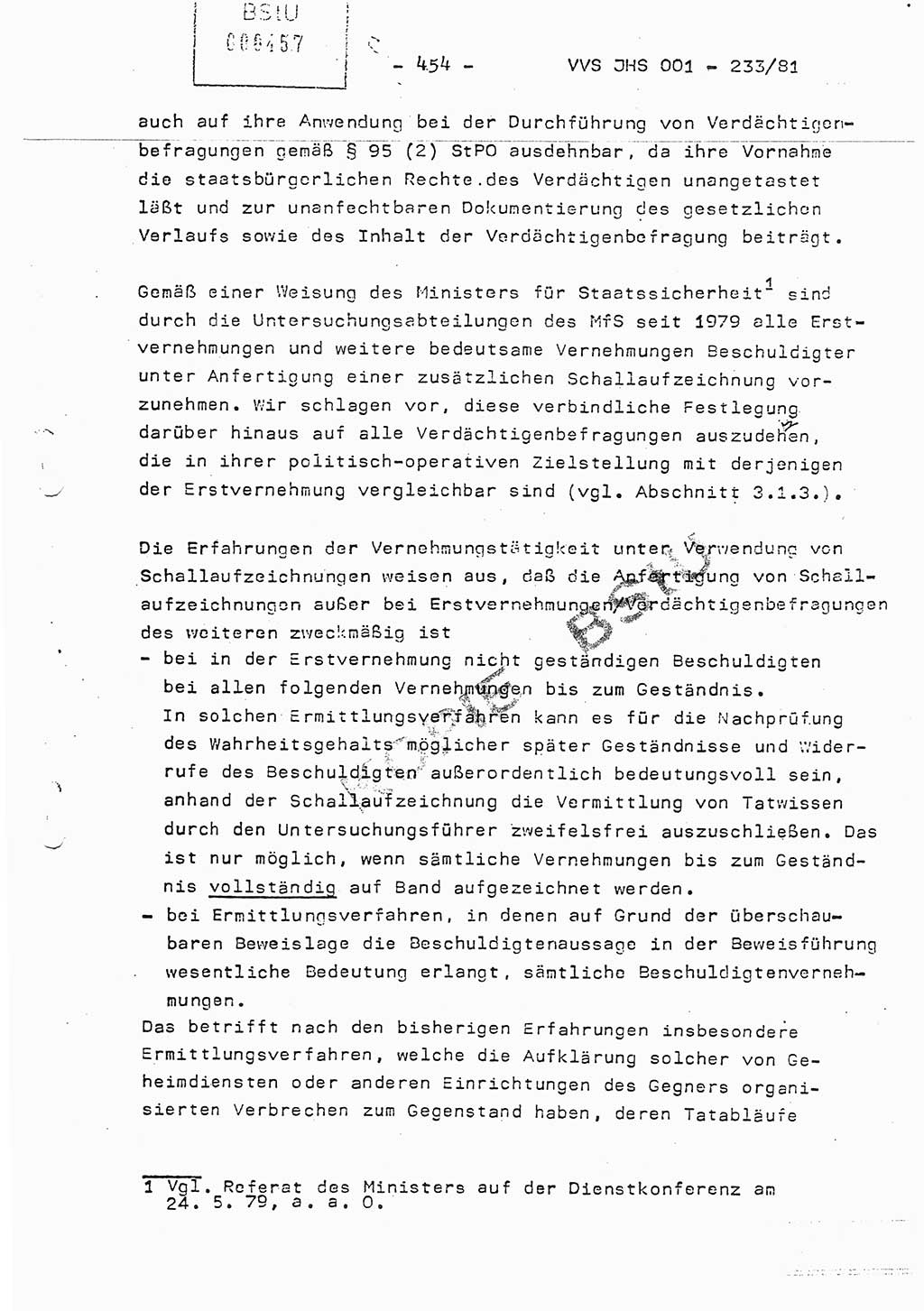 Dissertation Oberstleutnant Horst Zank (JHS), Oberstleutnant Dr. Karl-Heinz Knoblauch (JHS), Oberstleutnant Gustav-Adolf Kowalewski (HA Ⅸ), Oberstleutnant Wolfgang Plötner (HA Ⅸ), Ministerium für Staatssicherheit (MfS) [Deutsche Demokratische Republik (DDR)], Juristische Hochschule (JHS), Vertrauliche Verschlußsache (VVS) o001-233/81, Potsdam 1981, Blatt 454 (Diss. MfS DDR JHS VVS o001-233/81 1981, Bl. 454)