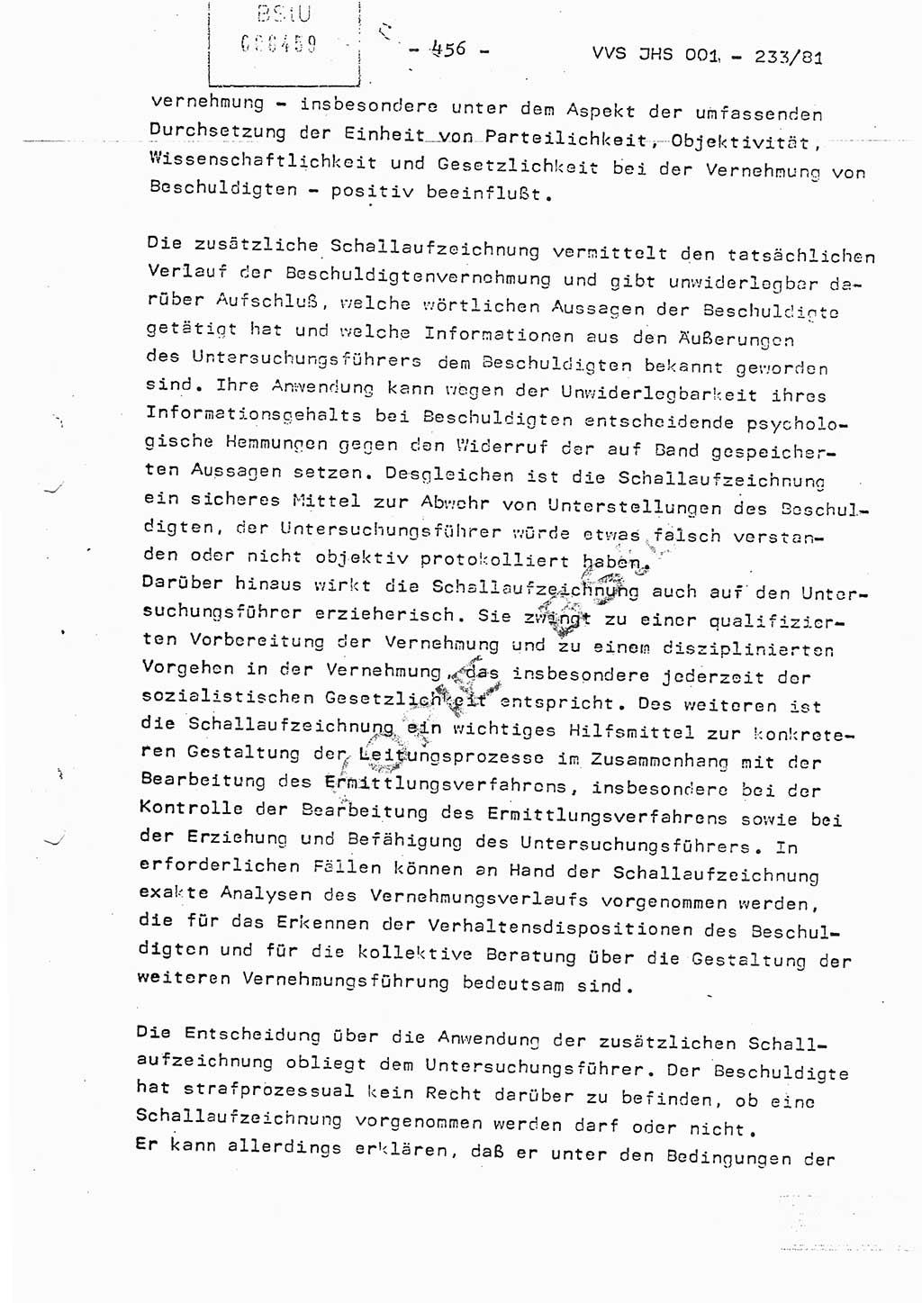Dissertation Oberstleutnant Horst Zank (JHS), Oberstleutnant Dr. Karl-Heinz Knoblauch (JHS), Oberstleutnant Gustav-Adolf Kowalewski (HA Ⅸ), Oberstleutnant Wolfgang Plötner (HA Ⅸ), Ministerium für Staatssicherheit (MfS) [Deutsche Demokratische Republik (DDR)], Juristische Hochschule (JHS), Vertrauliche Verschlußsache (VVS) o001-233/81, Potsdam 1981, Blatt 456 (Diss. MfS DDR JHS VVS o001-233/81 1981, Bl. 456)