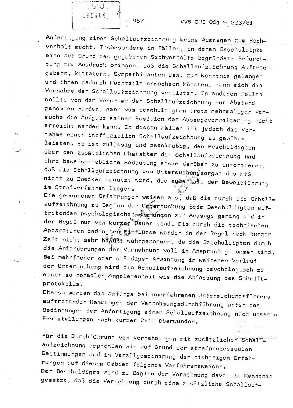 Dissertation Oberstleutnant Horst Zank (JHS), Oberstleutnant Dr. Karl-Heinz Knoblauch (JHS), Oberstleutnant Gustav-Adolf Kowalewski (HA Ⅸ), Oberstleutnant Wolfgang Plötner (HA Ⅸ), Ministerium für Staatssicherheit (MfS) [Deutsche Demokratische Republik (DDR)], Juristische Hochschule (JHS), Vertrauliche Verschlußsache (VVS) o001-233/81, Potsdam 1981, Blatt 457 (Diss. MfS DDR JHS VVS o001-233/81 1981, Bl. 457)