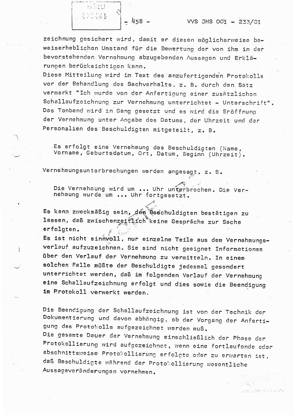 Dissertation Oberstleutnant Horst Zank (JHS), Oberstleutnant Dr. Karl-Heinz Knoblauch (JHS), Oberstleutnant Gustav-Adolf Kowalewski (HA Ⅸ), Oberstleutnant Wolfgang Plötner (HA Ⅸ), Ministerium für Staatssicherheit (MfS) [Deutsche Demokratische Republik (DDR)], Juristische Hochschule (JHS), Vertrauliche Verschlußsache (VVS) o001-233/81, Potsdam 1981, Blatt 458 (Diss. MfS DDR JHS VVS o001-233/81 1981, Bl. 458)