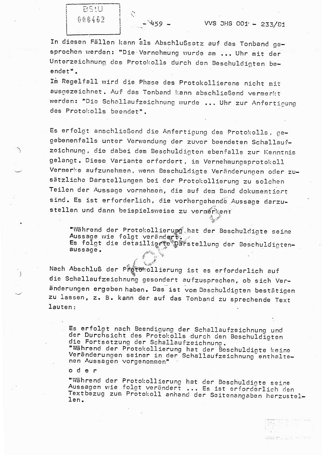 Dissertation Oberstleutnant Horst Zank (JHS), Oberstleutnant Dr. Karl-Heinz Knoblauch (JHS), Oberstleutnant Gustav-Adolf Kowalewski (HA Ⅸ), Oberstleutnant Wolfgang Plötner (HA Ⅸ), Ministerium für Staatssicherheit (MfS) [Deutsche Demokratische Republik (DDR)], Juristische Hochschule (JHS), Vertrauliche Verschlußsache (VVS) o001-233/81, Potsdam 1981, Blatt 459 (Diss. MfS DDR JHS VVS o001-233/81 1981, Bl. 459)