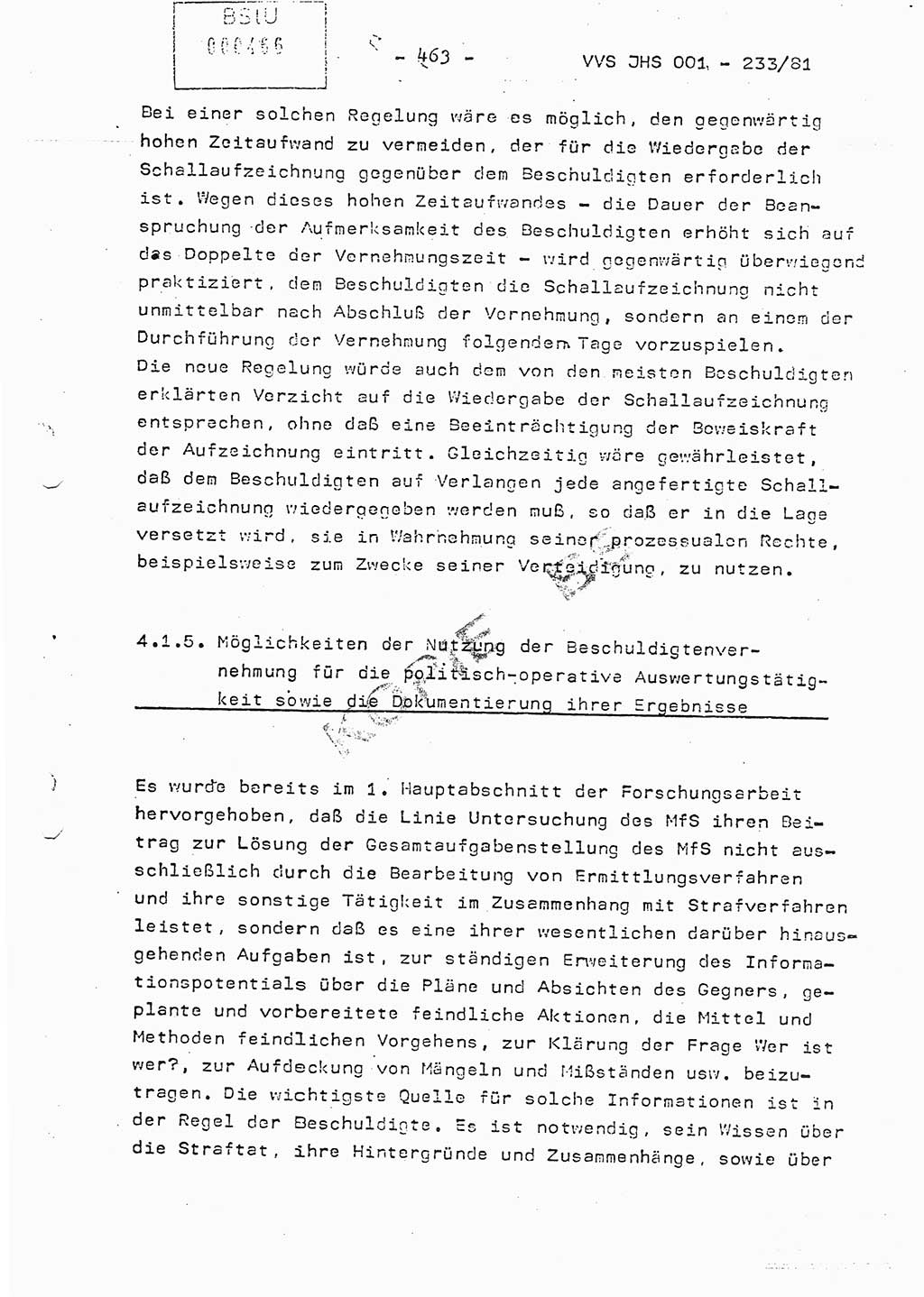 Dissertation Oberstleutnant Horst Zank (JHS), Oberstleutnant Dr. Karl-Heinz Knoblauch (JHS), Oberstleutnant Gustav-Adolf Kowalewski (HA Ⅸ), Oberstleutnant Wolfgang Plötner (HA Ⅸ), Ministerium für Staatssicherheit (MfS) [Deutsche Demokratische Republik (DDR)], Juristische Hochschule (JHS), Vertrauliche Verschlußsache (VVS) o001-233/81, Potsdam 1981, Blatt 463 (Diss. MfS DDR JHS VVS o001-233/81 1981, Bl. 463)