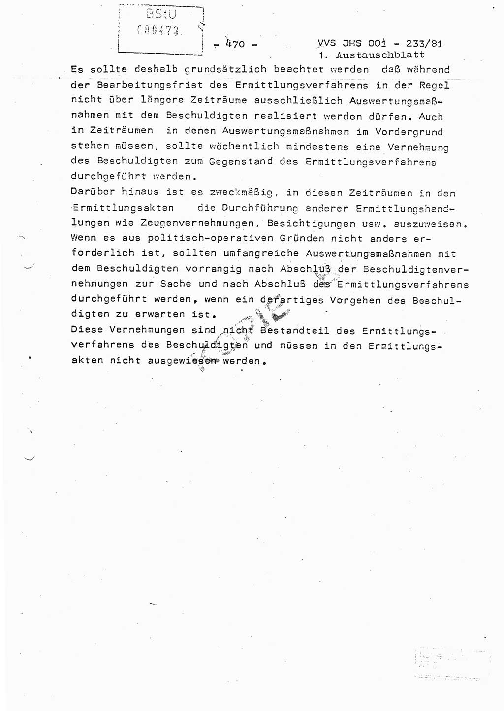 Dissertation Oberstleutnant Horst Zank (JHS), Oberstleutnant Dr. Karl-Heinz Knoblauch (JHS), Oberstleutnant Gustav-Adolf Kowalewski (HA Ⅸ), Oberstleutnant Wolfgang Plötner (HA Ⅸ), Ministerium für Staatssicherheit (MfS) [Deutsche Demokratische Republik (DDR)], Juristische Hochschule (JHS), Vertrauliche Verschlußsache (VVS) o001-233/81, Potsdam 1981, Blatt 470 (Diss. MfS DDR JHS VVS o001-233/81 1981, Bl. 470)