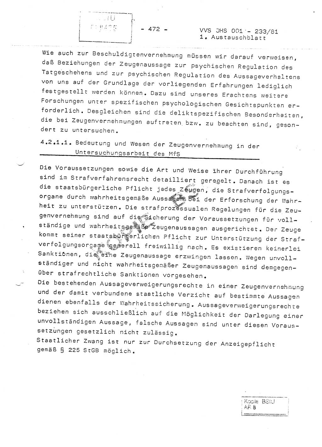 Dissertation Oberstleutnant Horst Zank (JHS), Oberstleutnant Dr. Karl-Heinz Knoblauch (JHS), Oberstleutnant Gustav-Adolf Kowalewski (HA Ⅸ), Oberstleutnant Wolfgang Plötner (HA Ⅸ), Ministerium für Staatssicherheit (MfS) [Deutsche Demokratische Republik (DDR)], Juristische Hochschule (JHS), Vertrauliche Verschlußsache (VVS) o001-233/81, Potsdam 1981, Blatt 472 (Diss. MfS DDR JHS VVS o001-233/81 1981, Bl. 472)