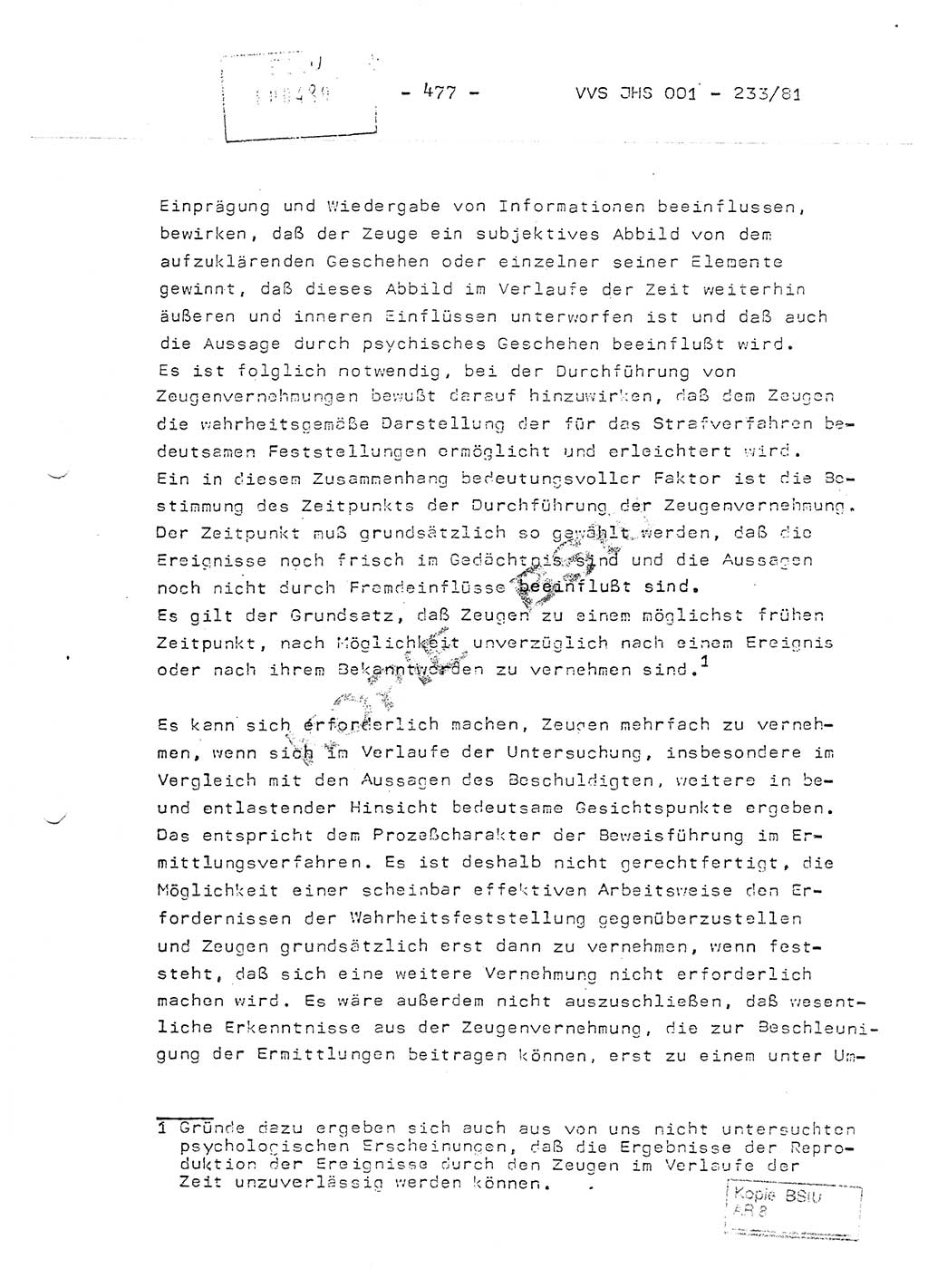 Dissertation Oberstleutnant Horst Zank (JHS), Oberstleutnant Dr. Karl-Heinz Knoblauch (JHS), Oberstleutnant Gustav-Adolf Kowalewski (HA Ⅸ), Oberstleutnant Wolfgang Plötner (HA Ⅸ), Ministerium für Staatssicherheit (MfS) [Deutsche Demokratische Republik (DDR)], Juristische Hochschule (JHS), Vertrauliche Verschlußsache (VVS) o001-233/81, Potsdam 1981, Blatt 477 (Diss. MfS DDR JHS VVS o001-233/81 1981, Bl. 477)
