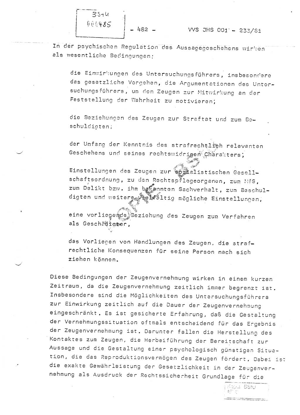 Dissertation Oberstleutnant Horst Zank (JHS), Oberstleutnant Dr. Karl-Heinz Knoblauch (JHS), Oberstleutnant Gustav-Adolf Kowalewski (HA Ⅸ), Oberstleutnant Wolfgang Plötner (HA Ⅸ), Ministerium für Staatssicherheit (MfS) [Deutsche Demokratische Republik (DDR)], Juristische Hochschule (JHS), Vertrauliche Verschlußsache (VVS) o001-233/81, Potsdam 1981, Blatt 482 (Diss. MfS DDR JHS VVS o001-233/81 1981, Bl. 482)