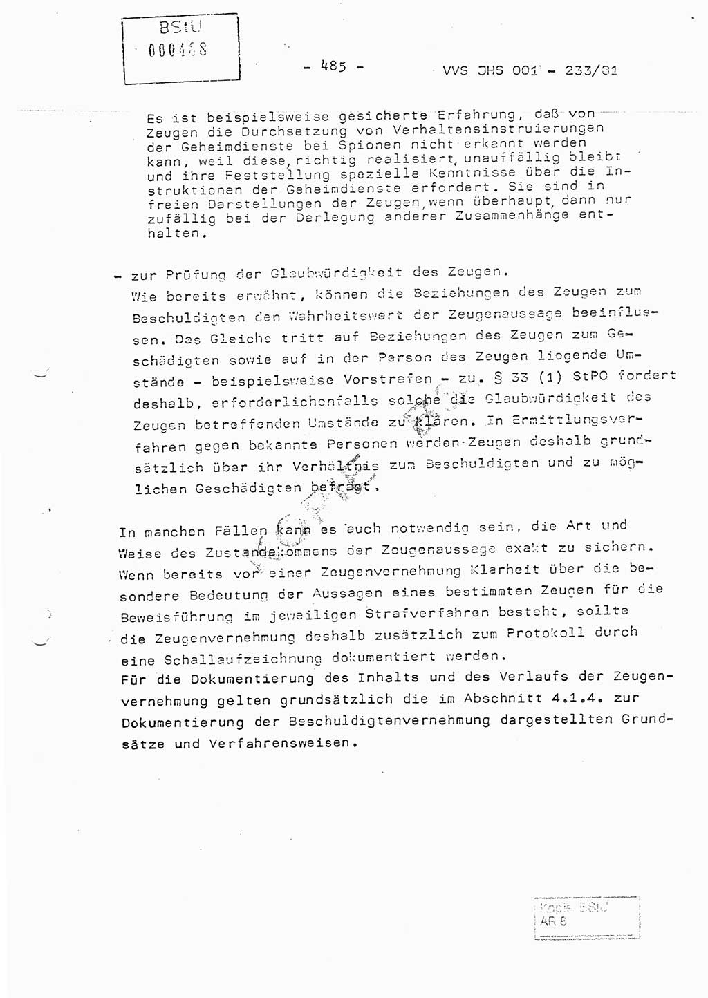 Dissertation Oberstleutnant Horst Zank (JHS), Oberstleutnant Dr. Karl-Heinz Knoblauch (JHS), Oberstleutnant Gustav-Adolf Kowalewski (HA Ⅸ), Oberstleutnant Wolfgang Plötner (HA Ⅸ), Ministerium für Staatssicherheit (MfS) [Deutsche Demokratische Republik (DDR)], Juristische Hochschule (JHS), Vertrauliche Verschlußsache (VVS) o001-233/81, Potsdam 1981, Blatt 485 (Diss. MfS DDR JHS VVS o001-233/81 1981, Bl. 485)