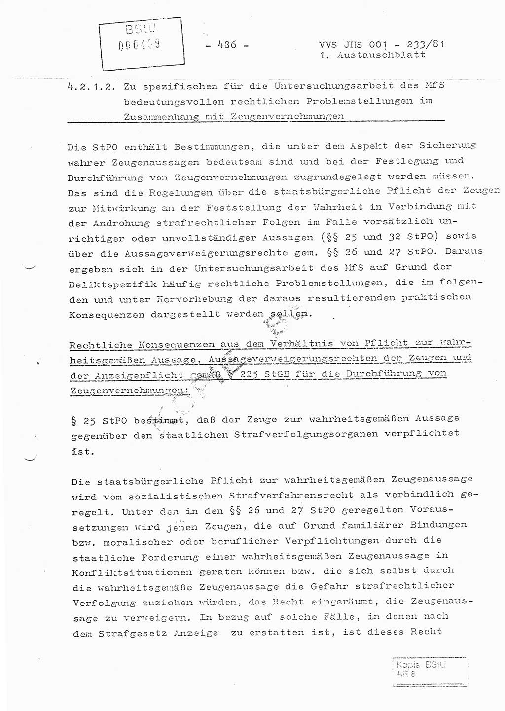 Dissertation Oberstleutnant Horst Zank (JHS), Oberstleutnant Dr. Karl-Heinz Knoblauch (JHS), Oberstleutnant Gustav-Adolf Kowalewski (HA Ⅸ), Oberstleutnant Wolfgang Plötner (HA Ⅸ), Ministerium für Staatssicherheit (MfS) [Deutsche Demokratische Republik (DDR)], Juristische Hochschule (JHS), Vertrauliche Verschlußsache (VVS) o001-233/81, Potsdam 1981, Blatt 486 (Diss. MfS DDR JHS VVS o001-233/81 1981, Bl. 486)