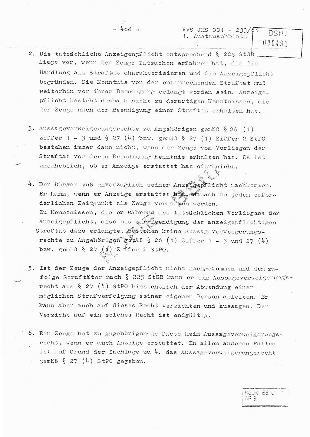 Dissertation Oberstleutnant Horst Zank (JHS), Oberstleutnant Dr. Karl-Heinz Knoblauch (JHS), Oberstleutnant Gustav-Adolf Kowalewski (HA Ⅸ), Oberstleutnant Wolfgang Plötner (HA Ⅸ), Ministerium für Staatssicherheit (MfS) [Deutsche Demokratische Republik (DDR)], Juristische Hochschule (JHS), Vertrauliche Verschlußsache (VVS) o001-233/81, Potsdam 1981, Blatt 488 (Diss. MfS DDR JHS VVS o001-233/81 1981, Bl. 488)