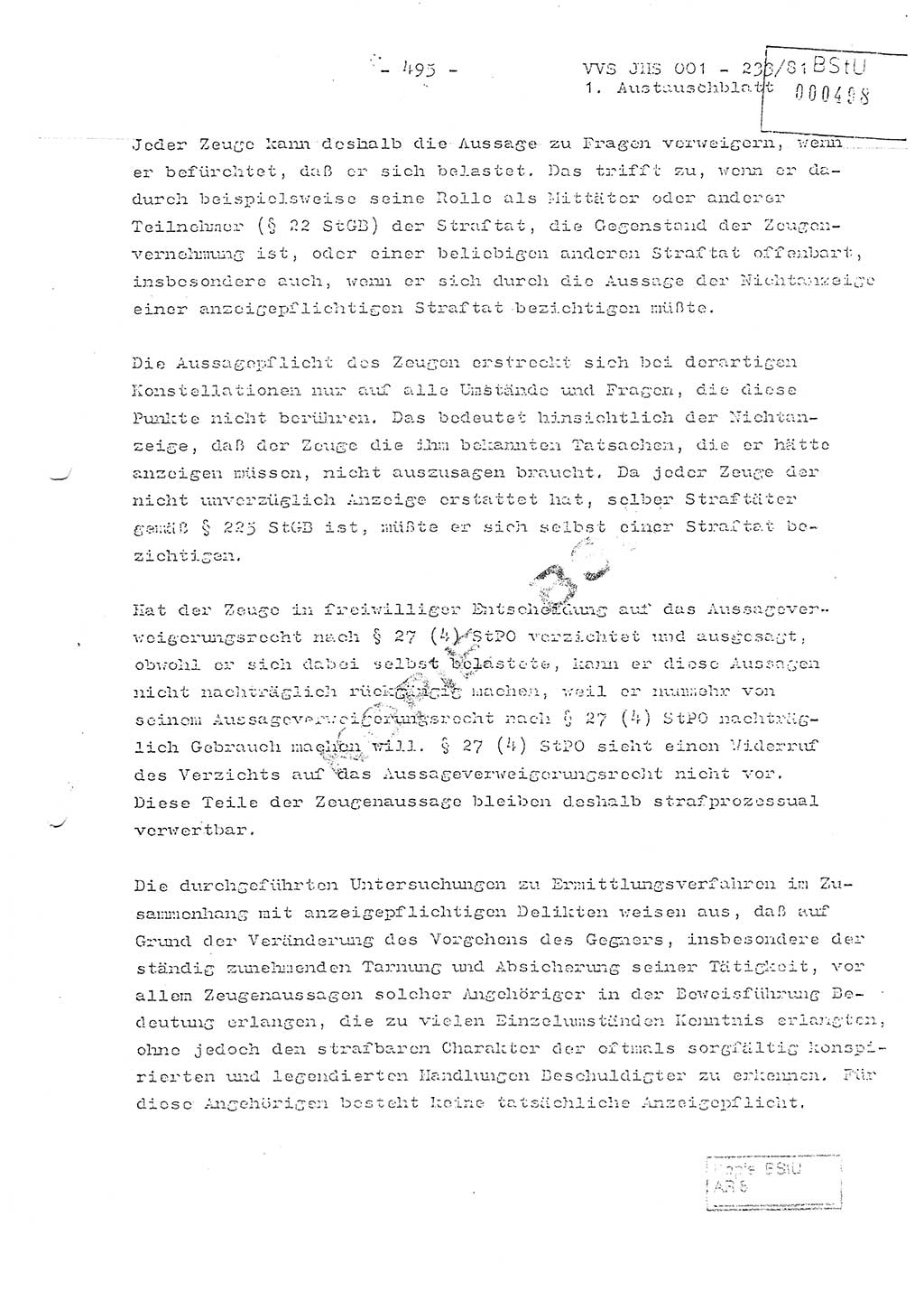 Dissertation Oberstleutnant Horst Zank (JHS), Oberstleutnant Dr. Karl-Heinz Knoblauch (JHS), Oberstleutnant Gustav-Adolf Kowalewski (HA Ⅸ), Oberstleutnant Wolfgang Plötner (HA Ⅸ), Ministerium für Staatssicherheit (MfS) [Deutsche Demokratische Republik (DDR)], Juristische Hochschule (JHS), Vertrauliche Verschlußsache (VVS) o001-233/81, Potsdam 1981, Blatt 495 (Diss. MfS DDR JHS VVS o001-233/81 1981, Bl. 495)