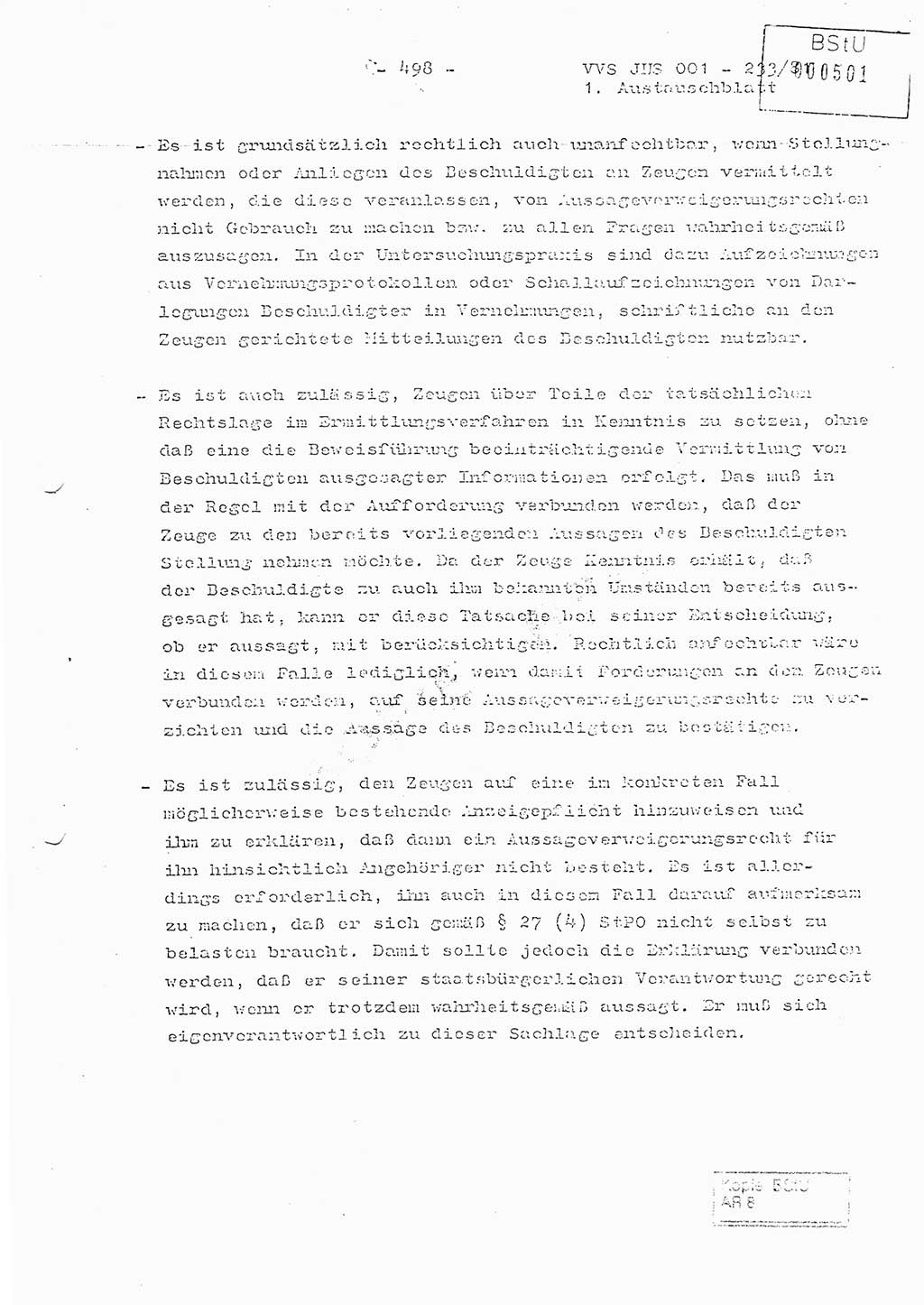 Dissertation Oberstleutnant Horst Zank (JHS), Oberstleutnant Dr. Karl-Heinz Knoblauch (JHS), Oberstleutnant Gustav-Adolf Kowalewski (HA Ⅸ), Oberstleutnant Wolfgang Plötner (HA Ⅸ), Ministerium für Staatssicherheit (MfS) [Deutsche Demokratische Republik (DDR)], Juristische Hochschule (JHS), Vertrauliche Verschlußsache (VVS) o001-233/81, Potsdam 1981, Blatt 498 (Diss. MfS DDR JHS VVS o001-233/81 1981, Bl. 498)