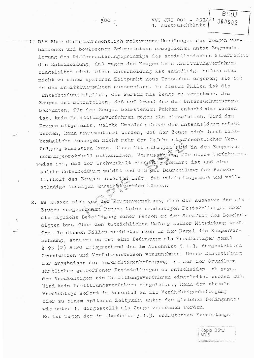 Dissertation Oberstleutnant Horst Zank (JHS), Oberstleutnant Dr. Karl-Heinz Knoblauch (JHS), Oberstleutnant Gustav-Adolf Kowalewski (HA Ⅸ), Oberstleutnant Wolfgang Plötner (HA Ⅸ), Ministerium für Staatssicherheit (MfS) [Deutsche Demokratische Republik (DDR)], Juristische Hochschule (JHS), Vertrauliche Verschlußsache (VVS) o001-233/81, Potsdam 1981, Blatt 500 (Diss. MfS DDR JHS VVS o001-233/81 1981, Bl. 500)