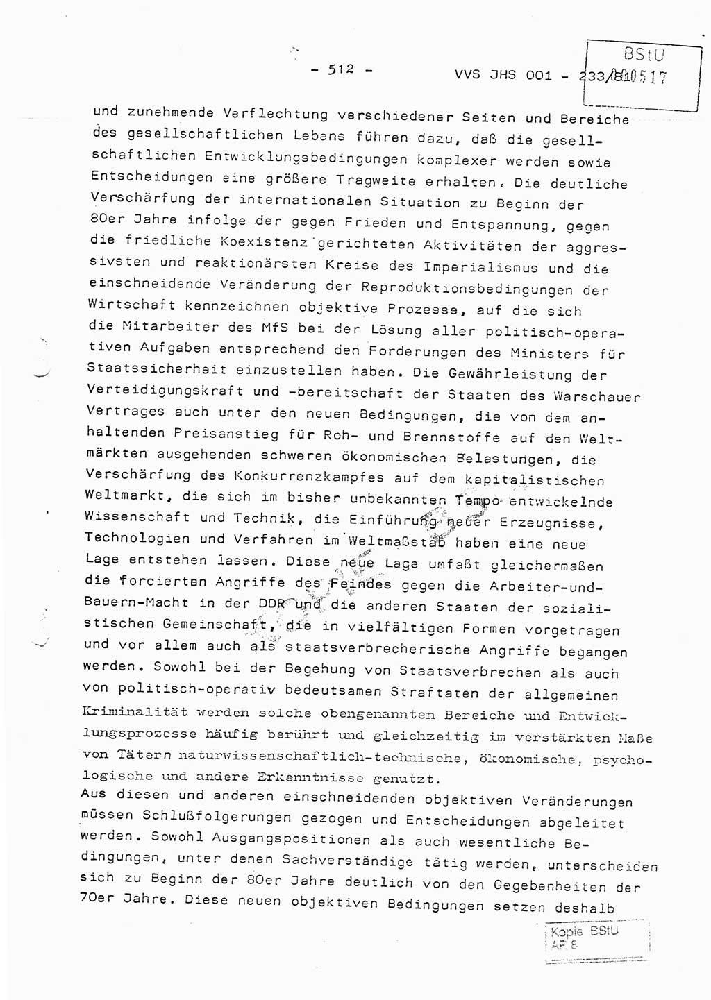 Dissertation Oberstleutnant Horst Zank (JHS), Oberstleutnant Dr. Karl-Heinz Knoblauch (JHS), Oberstleutnant Gustav-Adolf Kowalewski (HA Ⅸ), Oberstleutnant Wolfgang Plötner (HA Ⅸ), Ministerium für Staatssicherheit (MfS) [Deutsche Demokratische Republik (DDR)], Juristische Hochschule (JHS), Vertrauliche Verschlußsache (VVS) o001-233/81, Potsdam 1981, Blatt 512 (Diss. MfS DDR JHS VVS o001-233/81 1981, Bl. 512)