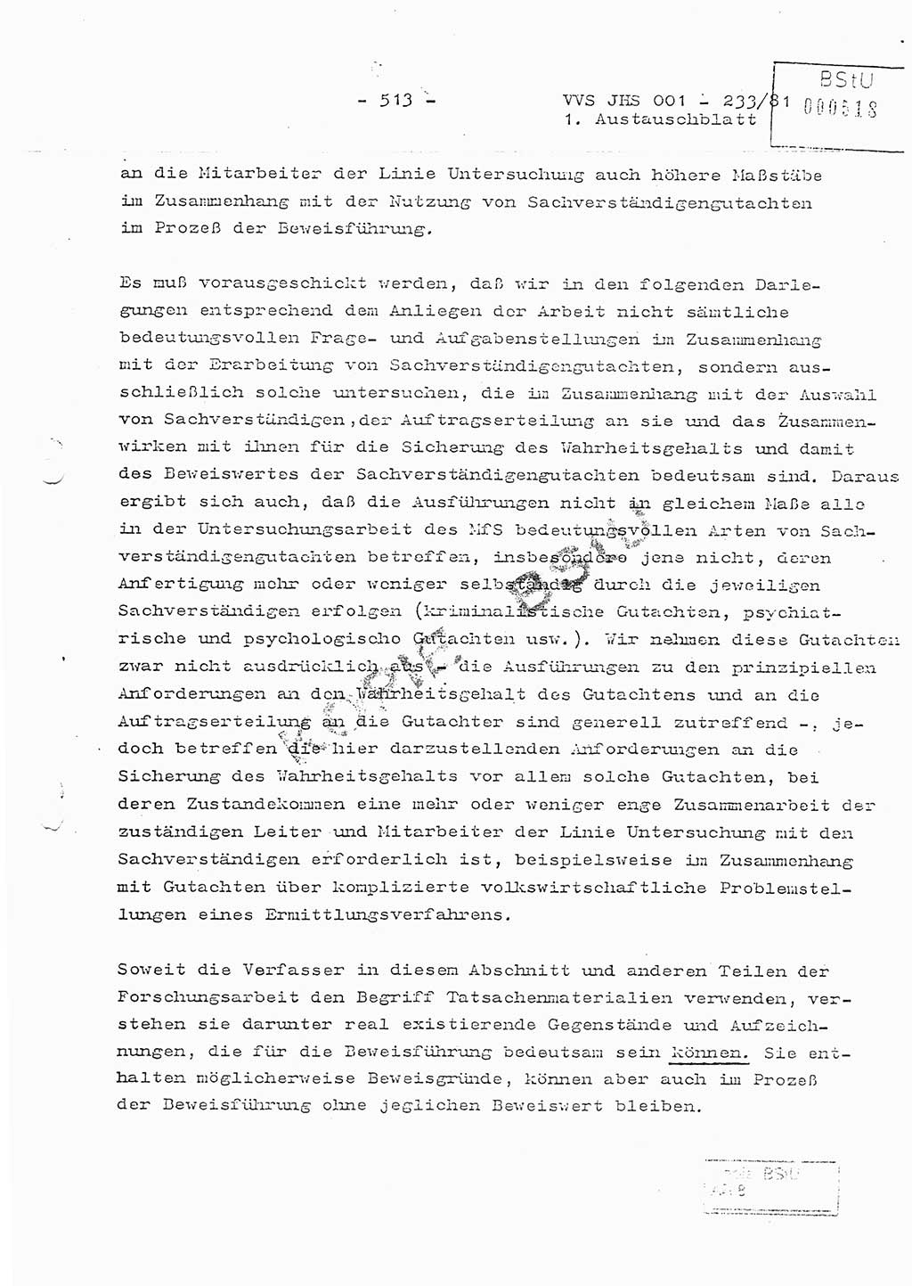 Dissertation Oberstleutnant Horst Zank (JHS), Oberstleutnant Dr. Karl-Heinz Knoblauch (JHS), Oberstleutnant Gustav-Adolf Kowalewski (HA Ⅸ), Oberstleutnant Wolfgang Plötner (HA Ⅸ), Ministerium für Staatssicherheit (MfS) [Deutsche Demokratische Republik (DDR)], Juristische Hochschule (JHS), Vertrauliche Verschlußsache (VVS) o001-233/81, Potsdam 1981, Blatt 513 (Diss. MfS DDR JHS VVS o001-233/81 1981, Bl. 513)