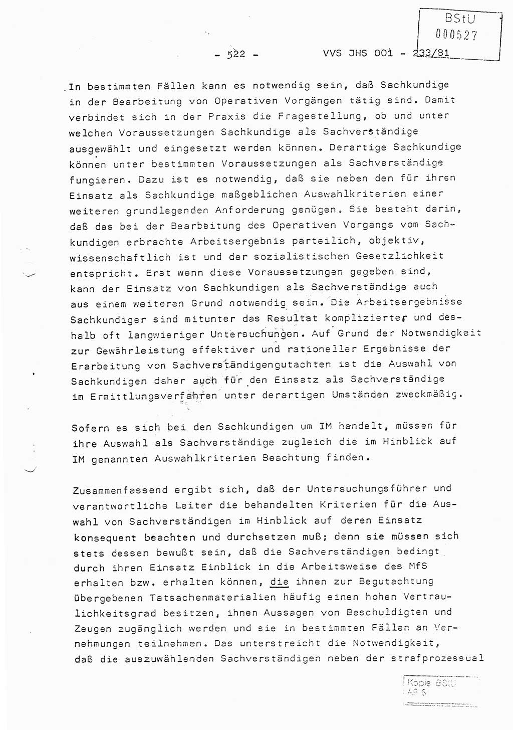 Dissertation Oberstleutnant Horst Zank (JHS), Oberstleutnant Dr. Karl-Heinz Knoblauch (JHS), Oberstleutnant Gustav-Adolf Kowalewski (HA Ⅸ), Oberstleutnant Wolfgang Plötner (HA Ⅸ), Ministerium für Staatssicherheit (MfS) [Deutsche Demokratische Republik (DDR)], Juristische Hochschule (JHS), Vertrauliche Verschlußsache (VVS) o001-233/81, Potsdam 1981, Blatt 522 (Diss. MfS DDR JHS VVS o001-233/81 1981, Bl. 522)