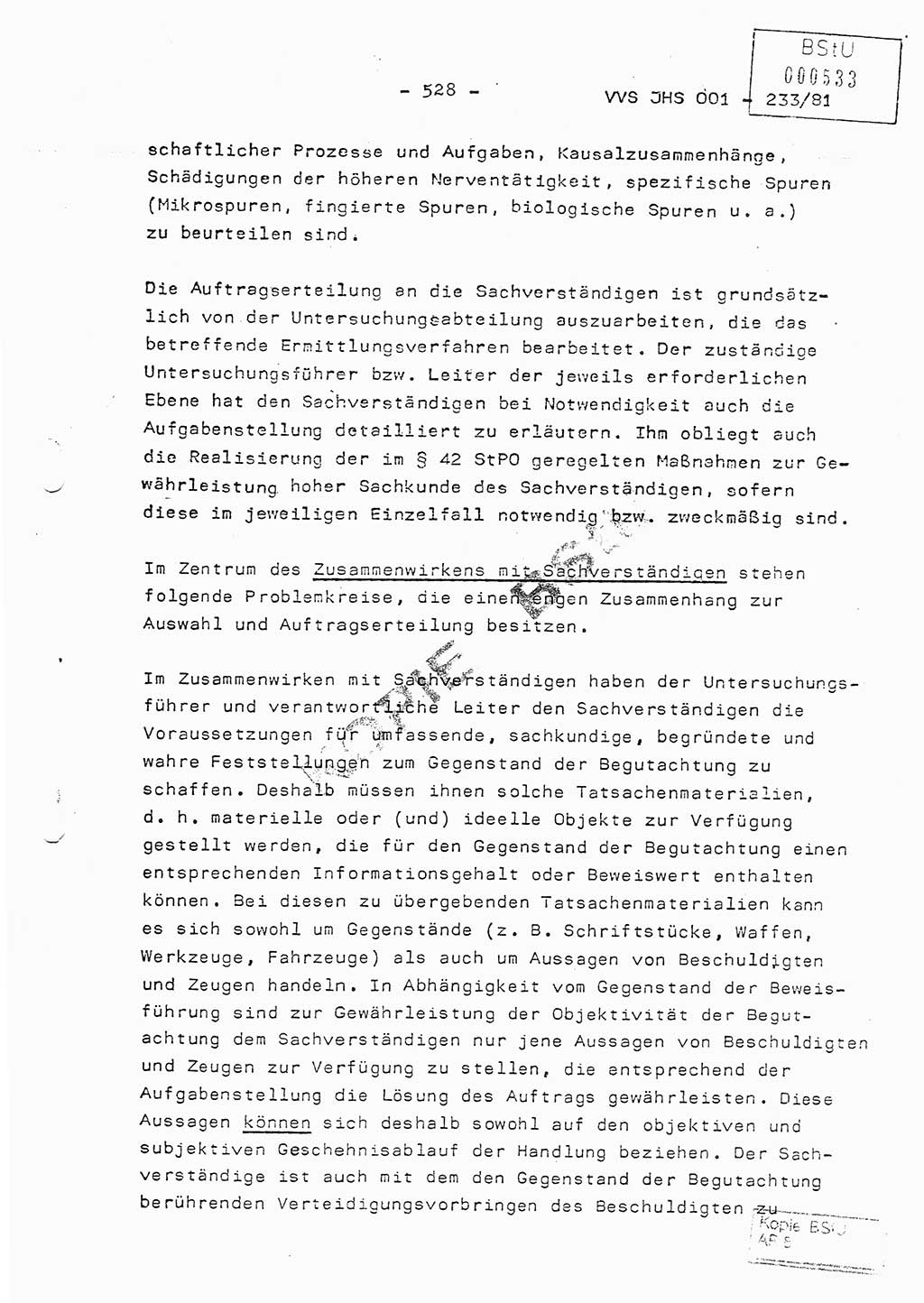 Dissertation Oberstleutnant Horst Zank (JHS), Oberstleutnant Dr. Karl-Heinz Knoblauch (JHS), Oberstleutnant Gustav-Adolf Kowalewski (HA Ⅸ), Oberstleutnant Wolfgang Plötner (HA Ⅸ), Ministerium für Staatssicherheit (MfS) [Deutsche Demokratische Republik (DDR)], Juristische Hochschule (JHS), Vertrauliche Verschlußsache (VVS) o001-233/81, Potsdam 1981, Blatt 528 (Diss. MfS DDR JHS VVS o001-233/81 1981, Bl. 528)