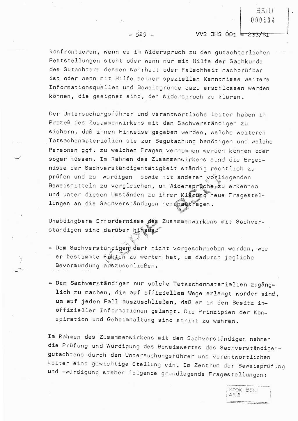 Dissertation Oberstleutnant Horst Zank (JHS), Oberstleutnant Dr. Karl-Heinz Knoblauch (JHS), Oberstleutnant Gustav-Adolf Kowalewski (HA Ⅸ), Oberstleutnant Wolfgang Plötner (HA Ⅸ), Ministerium für Staatssicherheit (MfS) [Deutsche Demokratische Republik (DDR)], Juristische Hochschule (JHS), Vertrauliche Verschlußsache (VVS) o001-233/81, Potsdam 1981, Blatt 529 (Diss. MfS DDR JHS VVS o001-233/81 1981, Bl. 529)