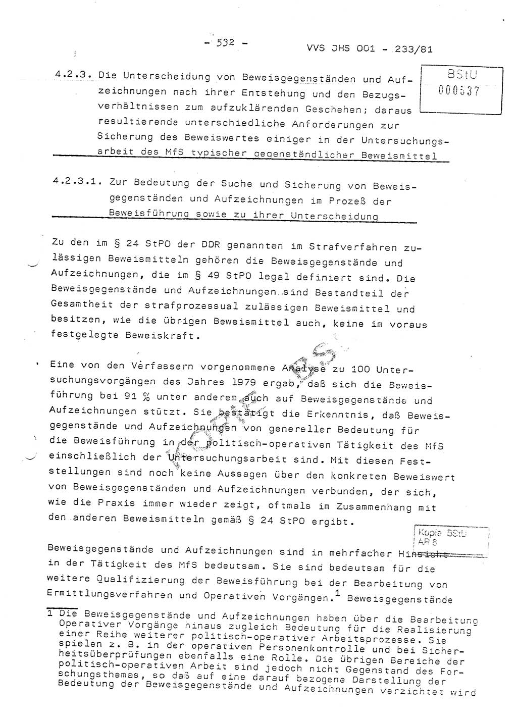 Dissertation Oberstleutnant Horst Zank (JHS), Oberstleutnant Dr. Karl-Heinz Knoblauch (JHS), Oberstleutnant Gustav-Adolf Kowalewski (HA Ⅸ), Oberstleutnant Wolfgang Plötner (HA Ⅸ), Ministerium für Staatssicherheit (MfS) [Deutsche Demokratische Republik (DDR)], Juristische Hochschule (JHS), Vertrauliche Verschlußsache (VVS) o001-233/81, Potsdam 1981, Blatt 532 (Diss. MfS DDR JHS VVS o001-233/81 1981, Bl. 532)