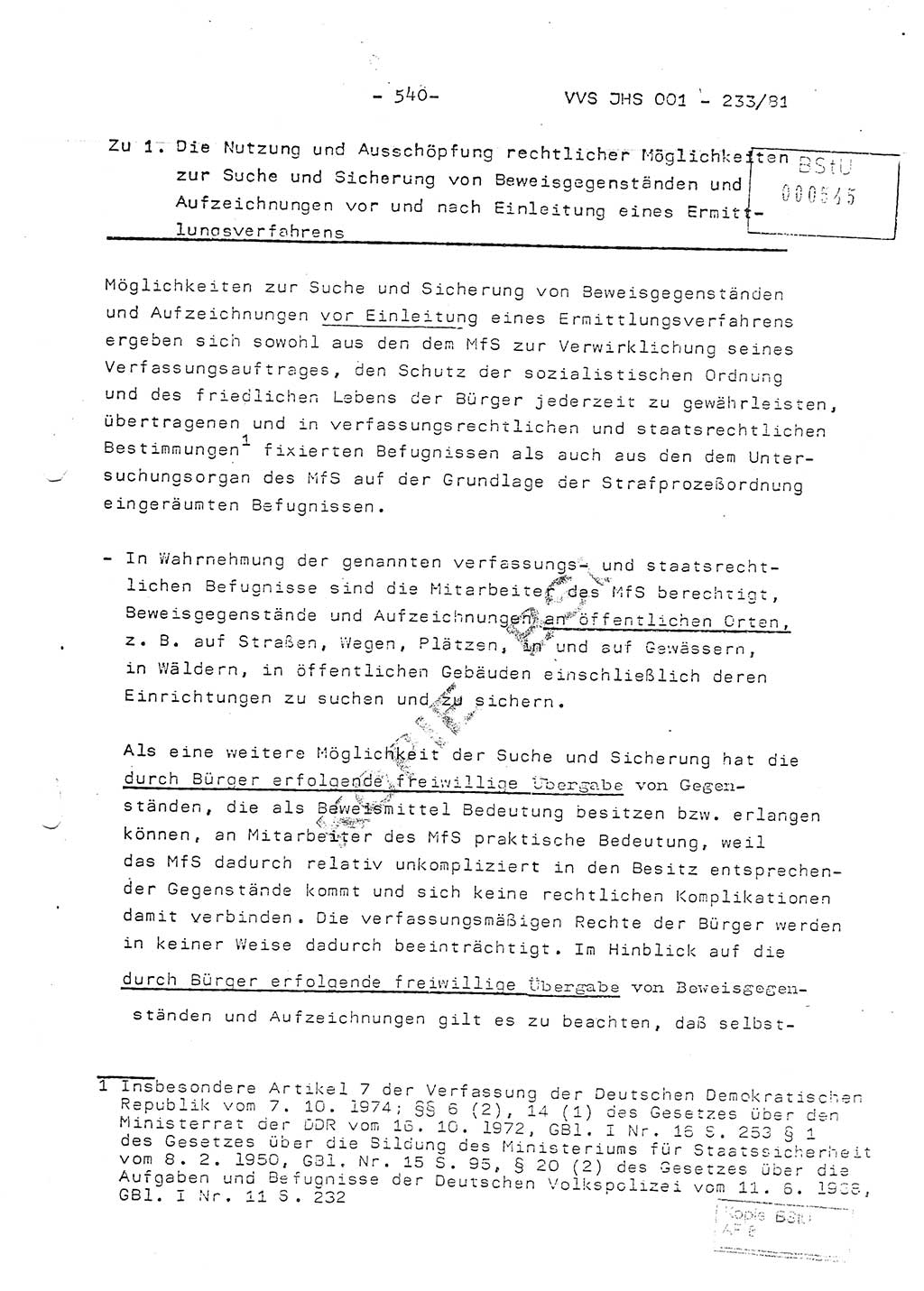 Dissertation Oberstleutnant Horst Zank (JHS), Oberstleutnant Dr. Karl-Heinz Knoblauch (JHS), Oberstleutnant Gustav-Adolf Kowalewski (HA Ⅸ), Oberstleutnant Wolfgang Plötner (HA Ⅸ), Ministerium für Staatssicherheit (MfS) [Deutsche Demokratische Republik (DDR)], Juristische Hochschule (JHS), Vertrauliche Verschlußsache (VVS) o001-233/81, Potsdam 1981, Blatt 540 (Diss. MfS DDR JHS VVS o001-233/81 1981, Bl. 540)
