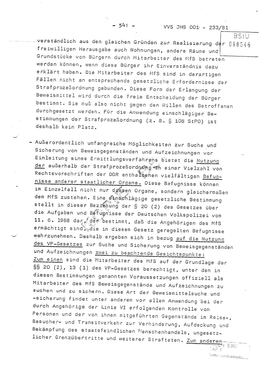 Dissertation Oberstleutnant Horst Zank (JHS), Oberstleutnant Dr. Karl-Heinz Knoblauch (JHS), Oberstleutnant Gustav-Adolf Kowalewski (HA Ⅸ), Oberstleutnant Wolfgang Plötner (HA Ⅸ), Ministerium für Staatssicherheit (MfS) [Deutsche Demokratische Republik (DDR)], Juristische Hochschule (JHS), Vertrauliche Verschlußsache (VVS) o001-233/81, Potsdam 1981, Blatt 541 (Diss. MfS DDR JHS VVS o001-233/81 1981, Bl. 541)
