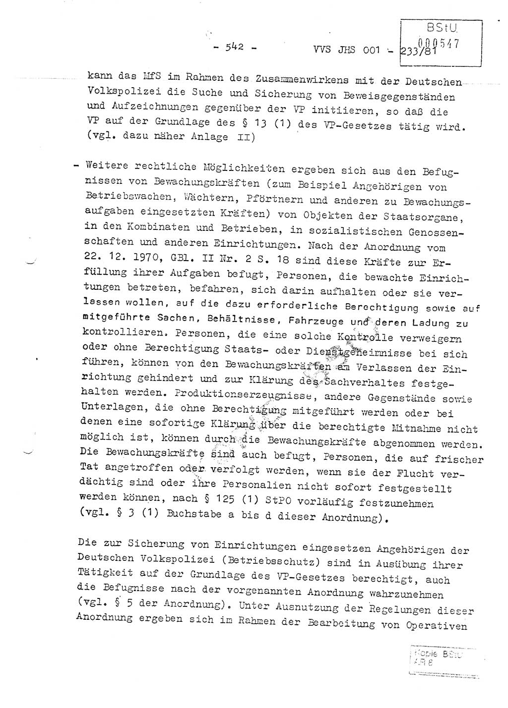 Dissertation Oberstleutnant Horst Zank (JHS), Oberstleutnant Dr. Karl-Heinz Knoblauch (JHS), Oberstleutnant Gustav-Adolf Kowalewski (HA Ⅸ), Oberstleutnant Wolfgang Plötner (HA Ⅸ), Ministerium für Staatssicherheit (MfS) [Deutsche Demokratische Republik (DDR)], Juristische Hochschule (JHS), Vertrauliche Verschlußsache (VVS) o001-233/81, Potsdam 1981, Blatt 542 (Diss. MfS DDR JHS VVS o001-233/81 1981, Bl. 542)