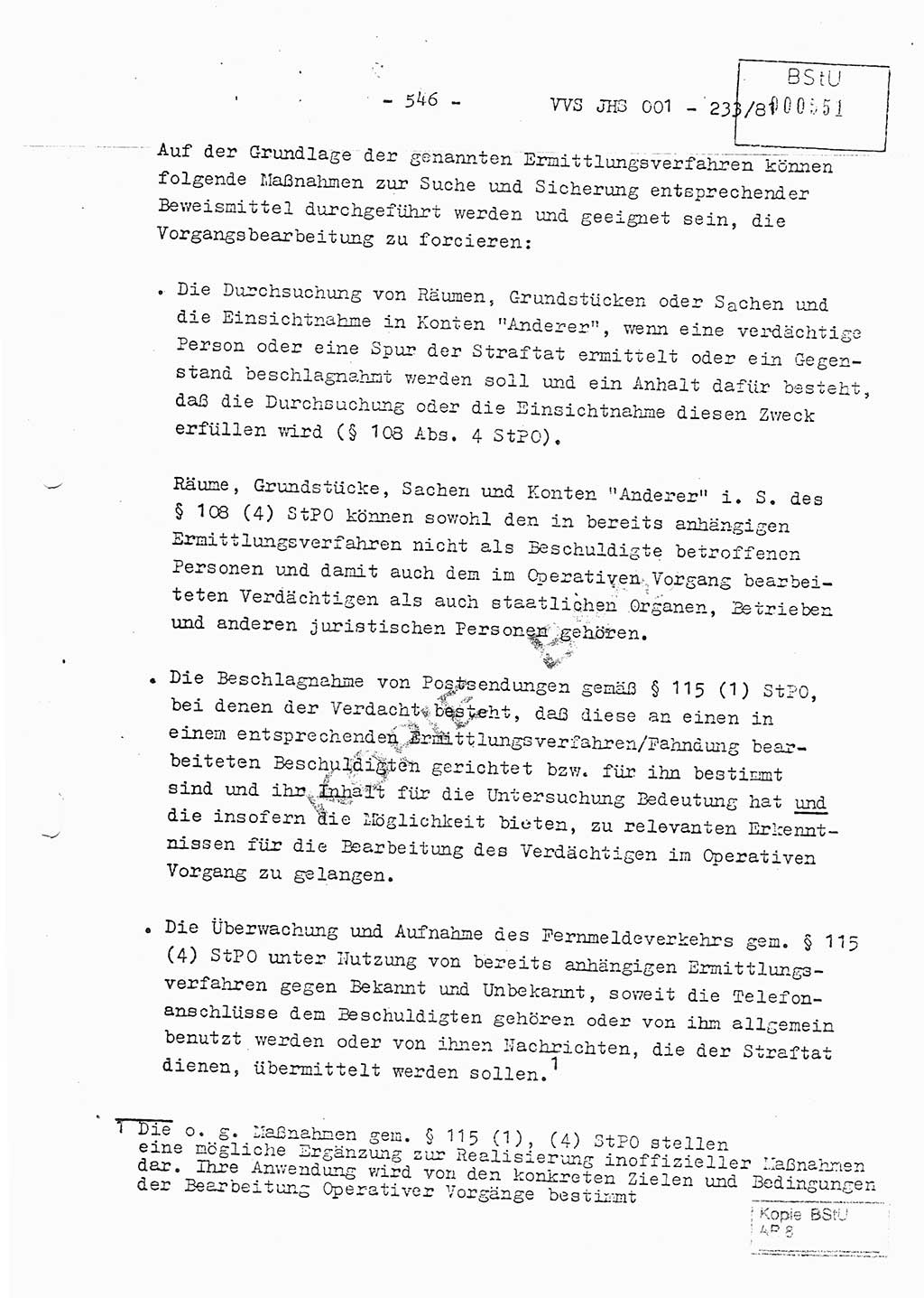 Dissertation Oberstleutnant Horst Zank (JHS), Oberstleutnant Dr. Karl-Heinz Knoblauch (JHS), Oberstleutnant Gustav-Adolf Kowalewski (HA Ⅸ), Oberstleutnant Wolfgang Plötner (HA Ⅸ), Ministerium für Staatssicherheit (MfS) [Deutsche Demokratische Republik (DDR)], Juristische Hochschule (JHS), Vertrauliche Verschlußsache (VVS) o001-233/81, Potsdam 1981, Blatt 546 (Diss. MfS DDR JHS VVS o001-233/81 1981, Bl. 546)