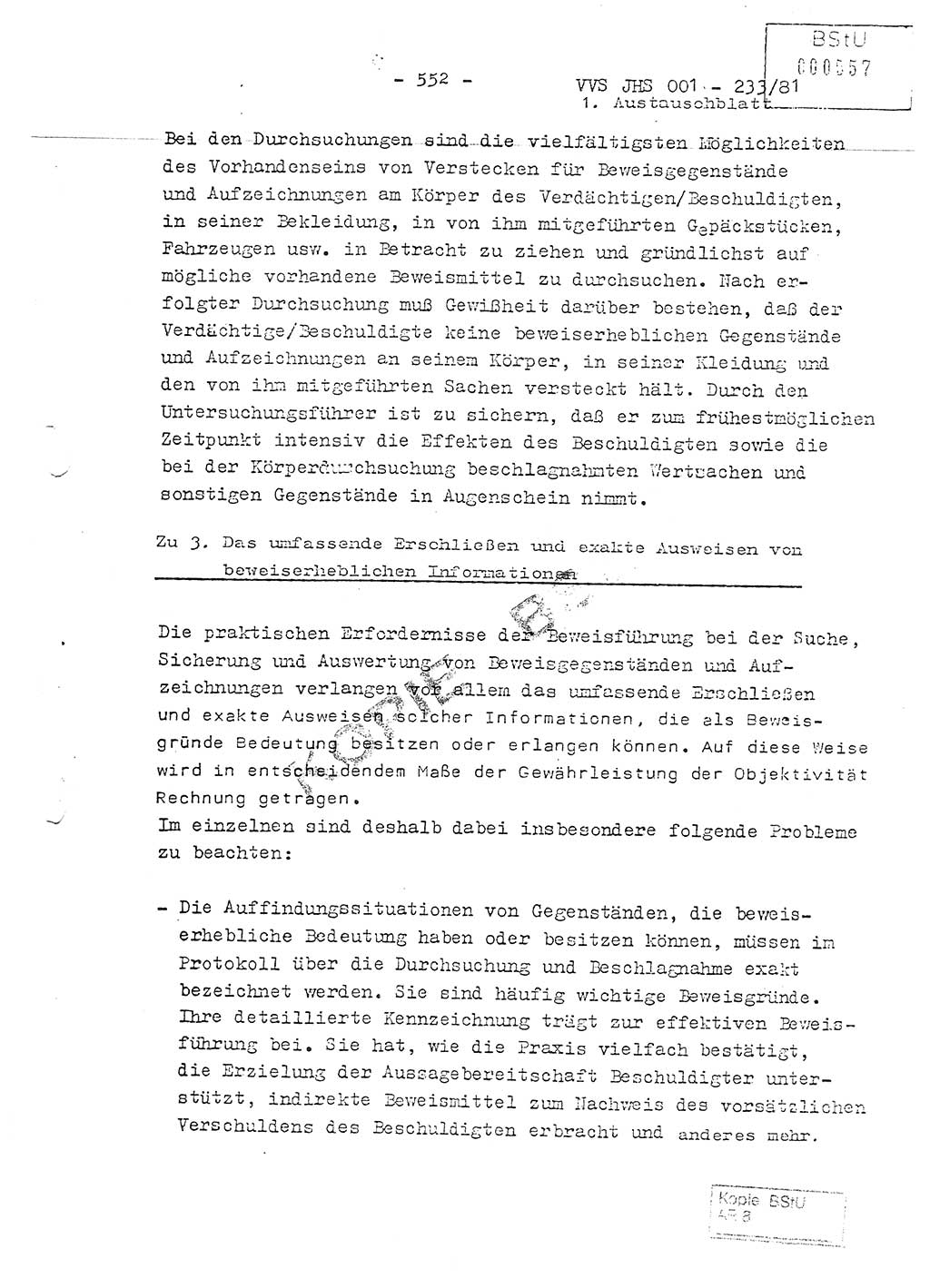 Dissertation Oberstleutnant Horst Zank (JHS), Oberstleutnant Dr. Karl-Heinz Knoblauch (JHS), Oberstleutnant Gustav-Adolf Kowalewski (HA Ⅸ), Oberstleutnant Wolfgang Plötner (HA Ⅸ), Ministerium für Staatssicherheit (MfS) [Deutsche Demokratische Republik (DDR)], Juristische Hochschule (JHS), Vertrauliche Verschlußsache (VVS) o001-233/81, Potsdam 1981, Blatt 552 (Diss. MfS DDR JHS VVS o001-233/81 1981, Bl. 552)