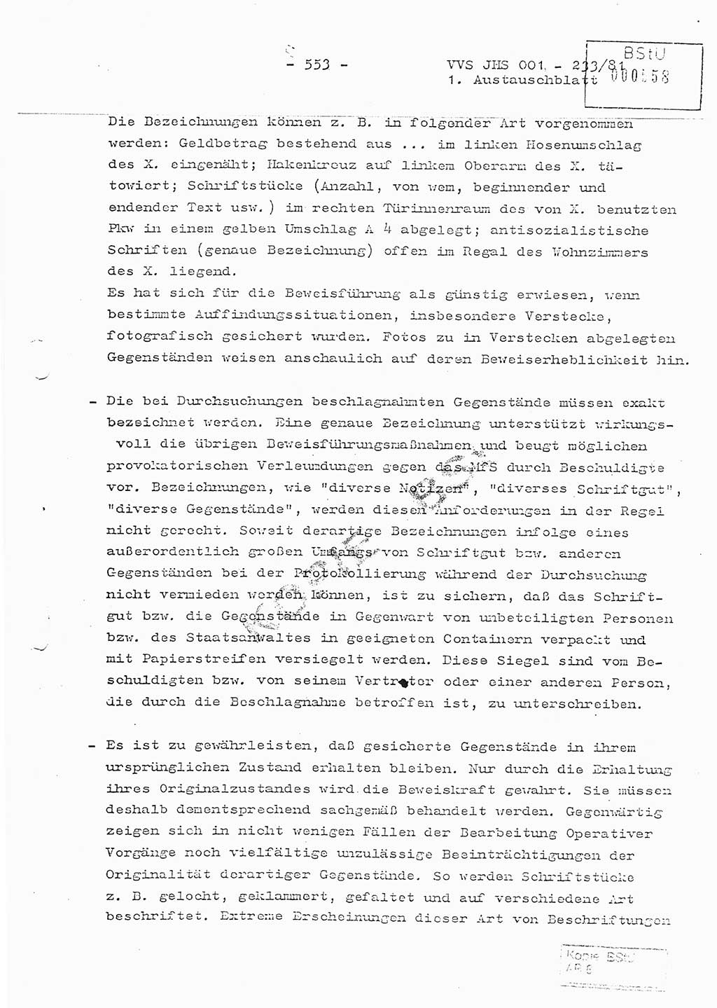 Dissertation Oberstleutnant Horst Zank (JHS), Oberstleutnant Dr. Karl-Heinz Knoblauch (JHS), Oberstleutnant Gustav-Adolf Kowalewski (HA Ⅸ), Oberstleutnant Wolfgang Plötner (HA Ⅸ), Ministerium für Staatssicherheit (MfS) [Deutsche Demokratische Republik (DDR)], Juristische Hochschule (JHS), Vertrauliche Verschlußsache (VVS) o001-233/81, Potsdam 1981, Blatt 553 (Diss. MfS DDR JHS VVS o001-233/81 1981, Bl. 553)