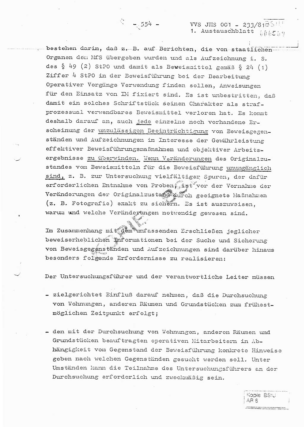 Dissertation Oberstleutnant Horst Zank (JHS), Oberstleutnant Dr. Karl-Heinz Knoblauch (JHS), Oberstleutnant Gustav-Adolf Kowalewski (HA Ⅸ), Oberstleutnant Wolfgang Plötner (HA Ⅸ), Ministerium für Staatssicherheit (MfS) [Deutsche Demokratische Republik (DDR)], Juristische Hochschule (JHS), Vertrauliche Verschlußsache (VVS) o001-233/81, Potsdam 1981, Blatt 554 (Diss. MfS DDR JHS VVS o001-233/81 1981, Bl. 554)