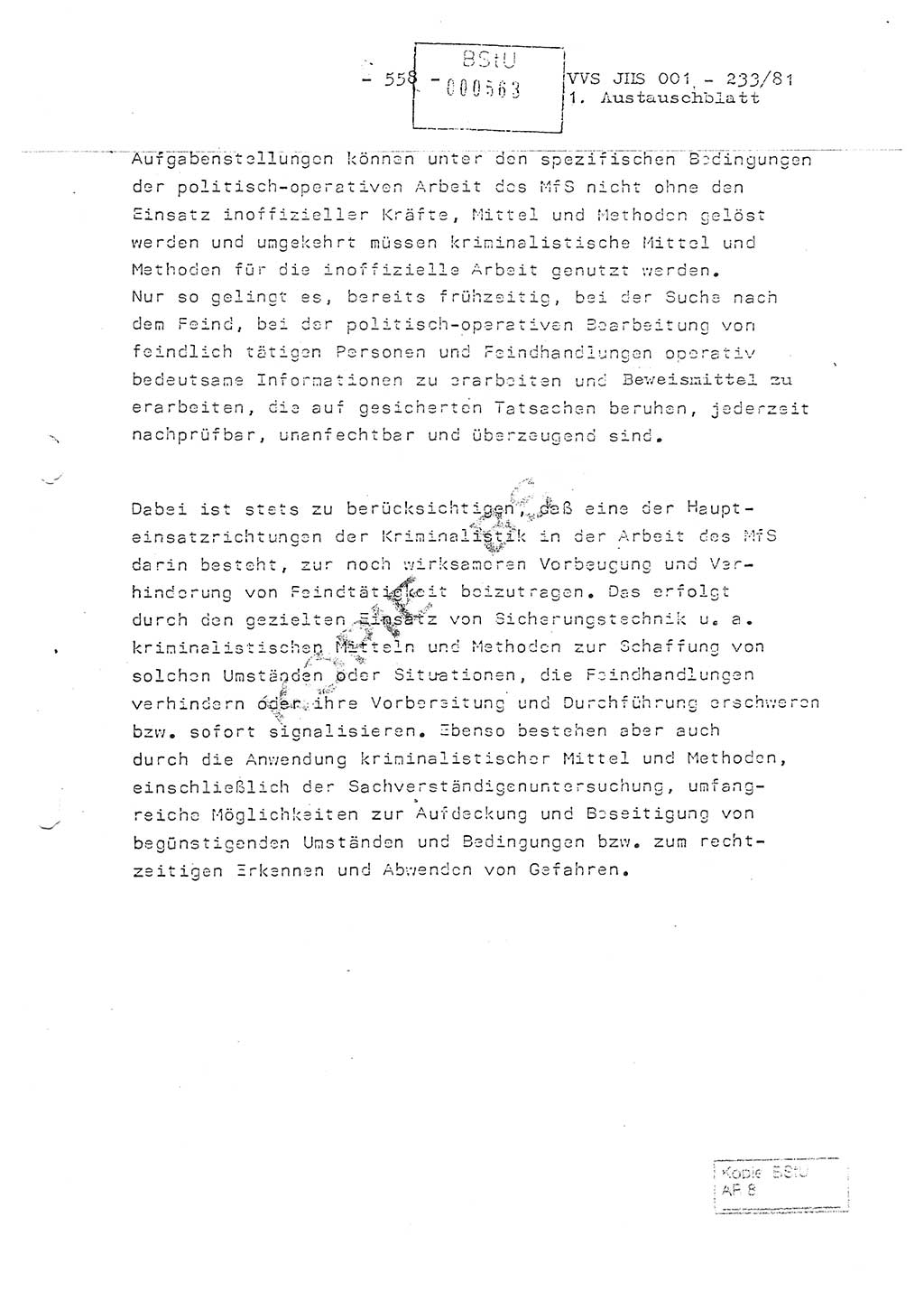 Dissertation Oberstleutnant Horst Zank (JHS), Oberstleutnant Dr. Karl-Heinz Knoblauch (JHS), Oberstleutnant Gustav-Adolf Kowalewski (HA Ⅸ), Oberstleutnant Wolfgang Plötner (HA Ⅸ), Ministerium für Staatssicherheit (MfS) [Deutsche Demokratische Republik (DDR)], Juristische Hochschule (JHS), Vertrauliche Verschlußsache (VVS) o001-233/81, Potsdam 1981, Blatt 558 (Diss. MfS DDR JHS VVS o001-233/81 1981, Bl. 558)