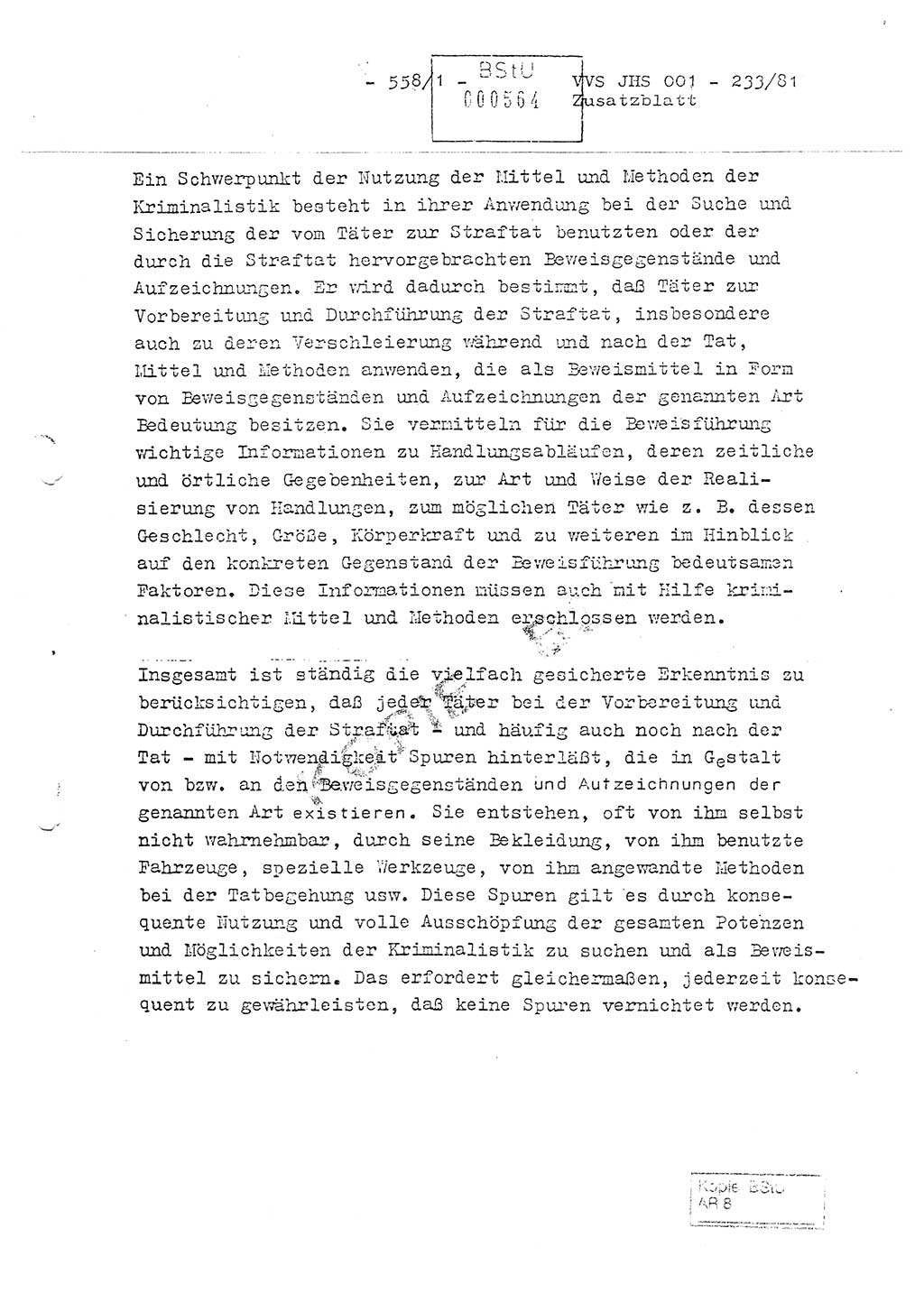 Dissertation Oberstleutnant Horst Zank (JHS), Oberstleutnant Dr. Karl-Heinz Knoblauch (JHS), Oberstleutnant Gustav-Adolf Kowalewski (HA Ⅸ), Oberstleutnant Wolfgang Plötner (HA Ⅸ), Ministerium für Staatssicherheit (MfS) [Deutsche Demokratische Republik (DDR)], Juristische Hochschule (JHS), Vertrauliche Verschlußsache (VVS) o001-233/81, Potsdam 1981, Blatt 558/1 (Diss. MfS DDR JHS VVS o001-233/81 1981, Bl. 558/1)