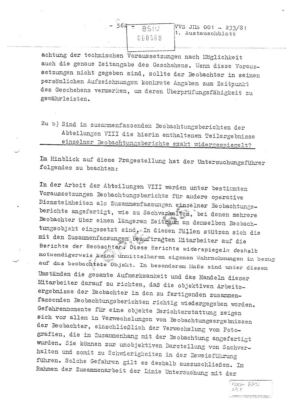 Dissertation Oberstleutnant Horst Zank (JHS), Oberstleutnant Dr. Karl-Heinz Knoblauch (JHS), Oberstleutnant Gustav-Adolf Kowalewski (HA Ⅸ), Oberstleutnant Wolfgang Plötner (HA Ⅸ), Ministerium für Staatssicherheit (MfS) [Deutsche Demokratische Republik (DDR)], Juristische Hochschule (JHS), Vertrauliche Verschlußsache (VVS) o001-233/81, Potsdam 1981, Blatt 562 (Diss. MfS DDR JHS VVS o001-233/81 1981, Bl. 562)