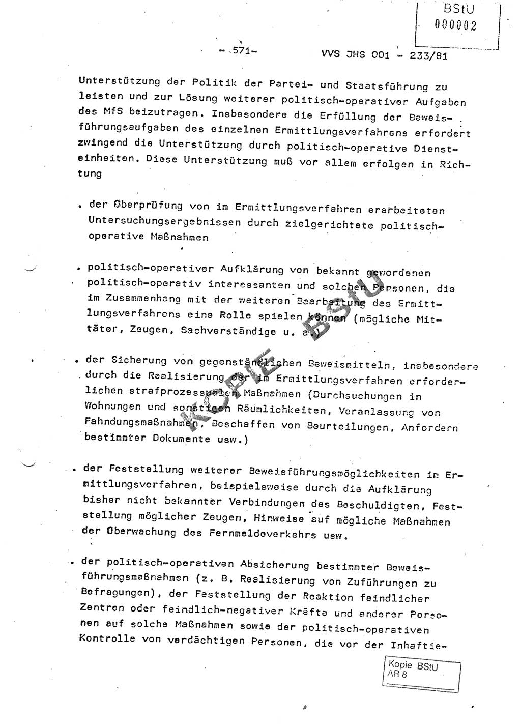 Dissertation Oberstleutnant Horst Zank (JHS), Oberstleutnant Dr. Karl-Heinz Knoblauch (JHS), Oberstleutnant Gustav-Adolf Kowalewski (HA Ⅸ), Oberstleutnant Wolfgang Plötner (HA Ⅸ), Ministerium für Staatssicherheit (MfS) [Deutsche Demokratische Republik (DDR)], Juristische Hochschule (JHS), Vertrauliche Verschlußsache (VVS) o001-233/81, Potsdam 1981, Blatt 571 (Diss. MfS DDR JHS VVS o001-233/81 1981, Bl. 571)