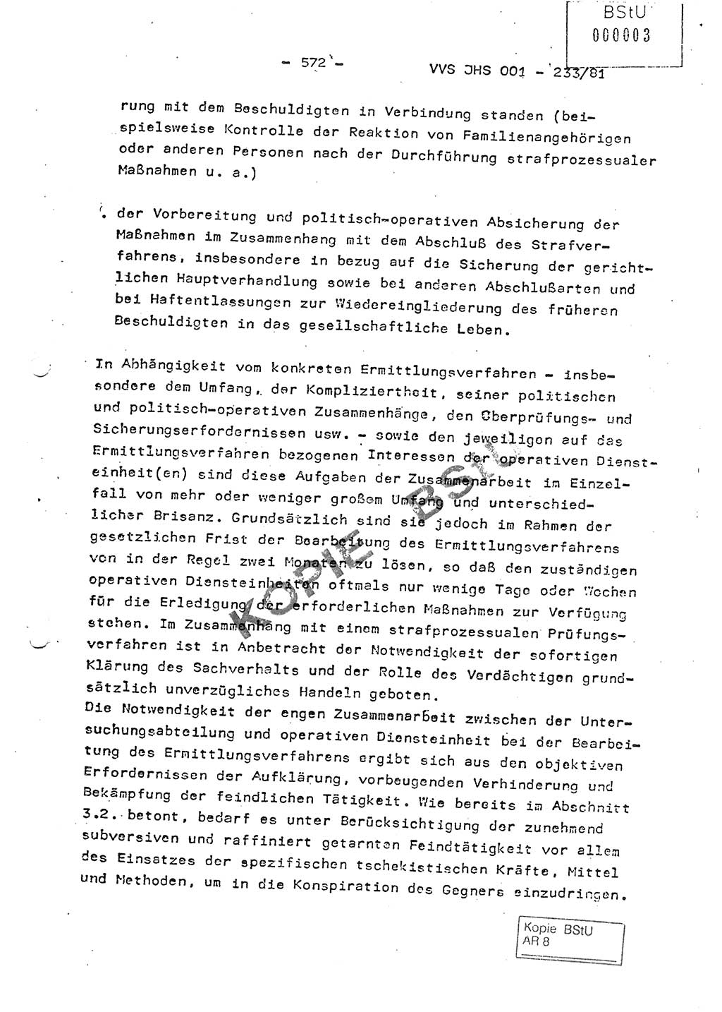 Dissertation Oberstleutnant Horst Zank (JHS), Oberstleutnant Dr. Karl-Heinz Knoblauch (JHS), Oberstleutnant Gustav-Adolf Kowalewski (HA Ⅸ), Oberstleutnant Wolfgang Plötner (HA Ⅸ), Ministerium für Staatssicherheit (MfS) [Deutsche Demokratische Republik (DDR)], Juristische Hochschule (JHS), Vertrauliche Verschlußsache (VVS) o001-233/81, Potsdam 1981, Blatt 572 (Diss. MfS DDR JHS VVS o001-233/81 1981, Bl. 572)