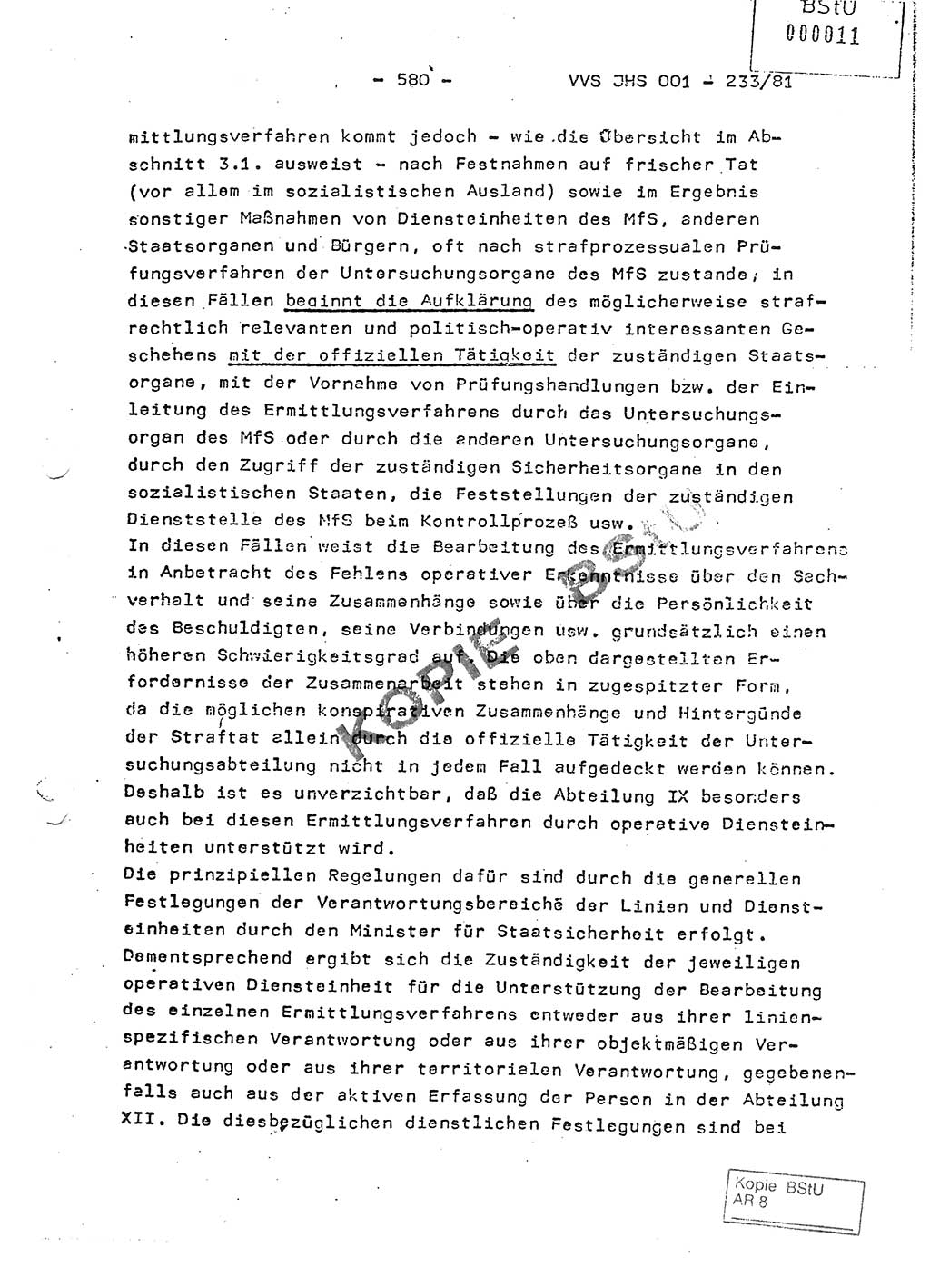 Dissertation Oberstleutnant Horst Zank (JHS), Oberstleutnant Dr. Karl-Heinz Knoblauch (JHS), Oberstleutnant Gustav-Adolf Kowalewski (HA Ⅸ), Oberstleutnant Wolfgang Plötner (HA Ⅸ), Ministerium für Staatssicherheit (MfS) [Deutsche Demokratische Republik (DDR)], Juristische Hochschule (JHS), Vertrauliche Verschlußsache (VVS) o001-233/81, Potsdam 1981, Blatt 580 (Diss. MfS DDR JHS VVS o001-233/81 1981, Bl. 580)