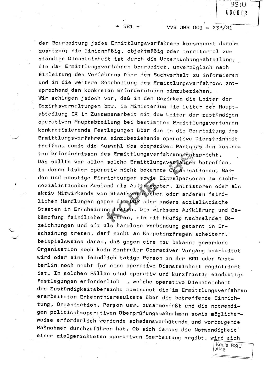 Dissertation Oberstleutnant Horst Zank (JHS), Oberstleutnant Dr. Karl-Heinz Knoblauch (JHS), Oberstleutnant Gustav-Adolf Kowalewski (HA Ⅸ), Oberstleutnant Wolfgang Plötner (HA Ⅸ), Ministerium für Staatssicherheit (MfS) [Deutsche Demokratische Republik (DDR)], Juristische Hochschule (JHS), Vertrauliche Verschlußsache (VVS) o001-233/81, Potsdam 1981, Blatt 581 (Diss. MfS DDR JHS VVS o001-233/81 1981, Bl. 581)