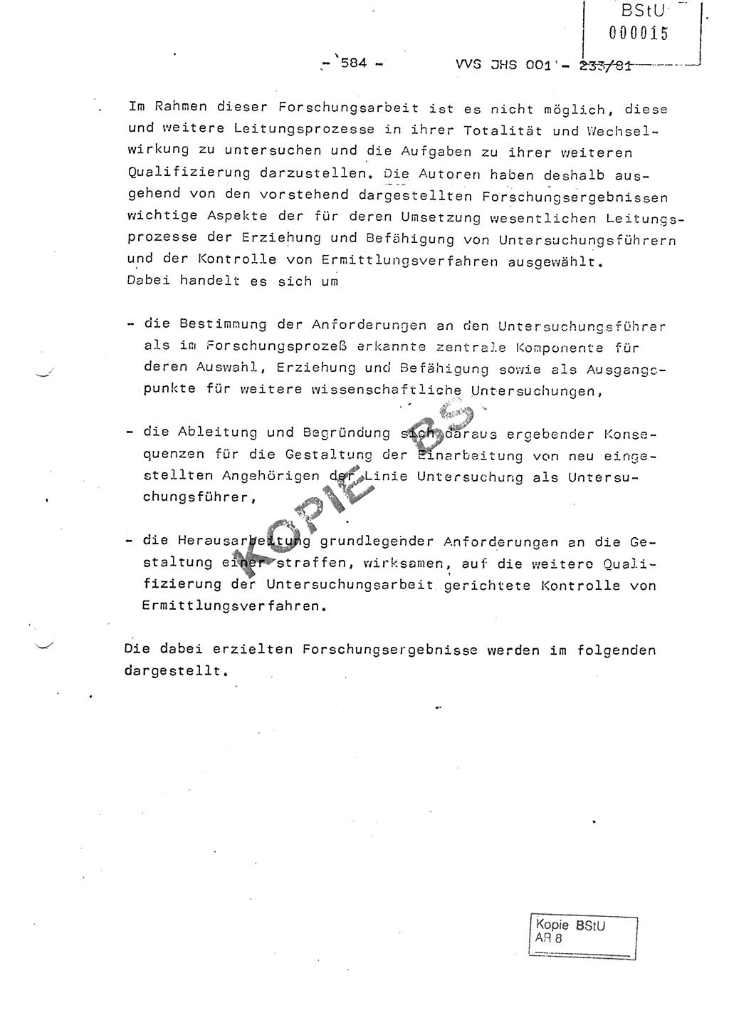 Dissertation Oberstleutnant Horst Zank (JHS), Oberstleutnant Dr. Karl-Heinz Knoblauch (JHS), Oberstleutnant Gustav-Adolf Kowalewski (HA Ⅸ), Oberstleutnant Wolfgang Plötner (HA Ⅸ), Ministerium für Staatssicherheit (MfS) [Deutsche Demokratische Republik (DDR)], Juristische Hochschule (JHS), Vertrauliche Verschlußsache (VVS) o001-233/81, Potsdam 1981, Blatt 584 (Diss. MfS DDR JHS VVS o001-233/81 1981, Bl. 584)