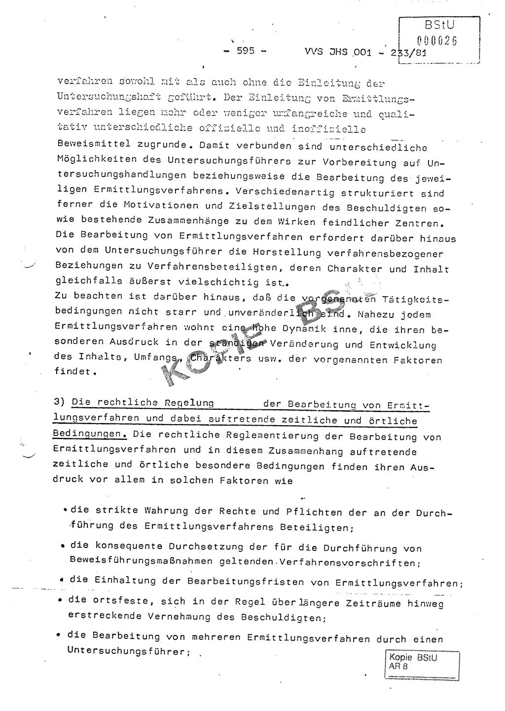 Dissertation Oberstleutnant Horst Zank (JHS), Oberstleutnant Dr. Karl-Heinz Knoblauch (JHS), Oberstleutnant Gustav-Adolf Kowalewski (HA Ⅸ), Oberstleutnant Wolfgang Plötner (HA Ⅸ), Ministerium für Staatssicherheit (MfS) [Deutsche Demokratische Republik (DDR)], Juristische Hochschule (JHS), Vertrauliche Verschlußsache (VVS) o001-233/81, Potsdam 1981, Blatt 595 (Diss. MfS DDR JHS VVS o001-233/81 1981, Bl. 595)